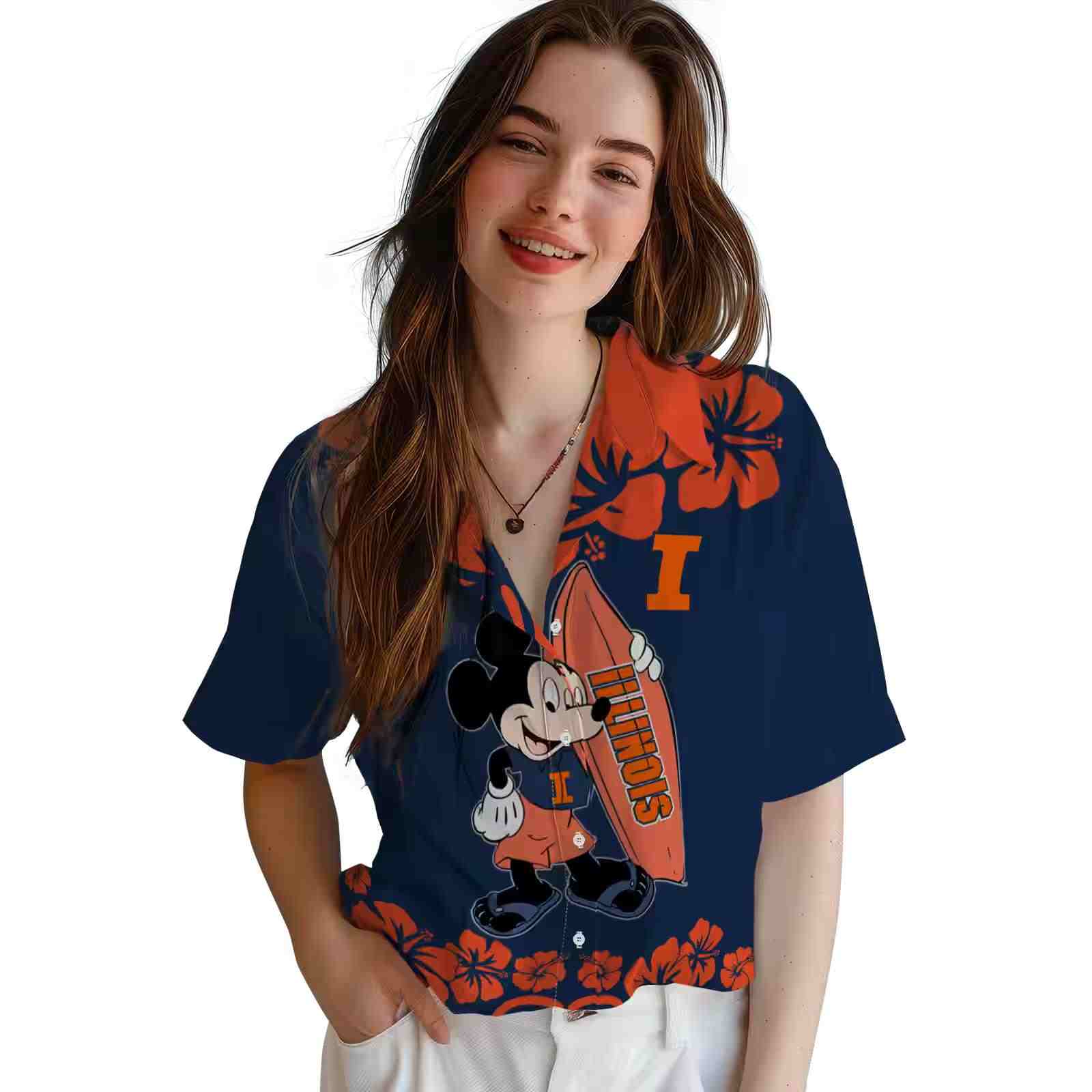 illinois fighting illini surfing mickey blue hawaiian shirt latest model