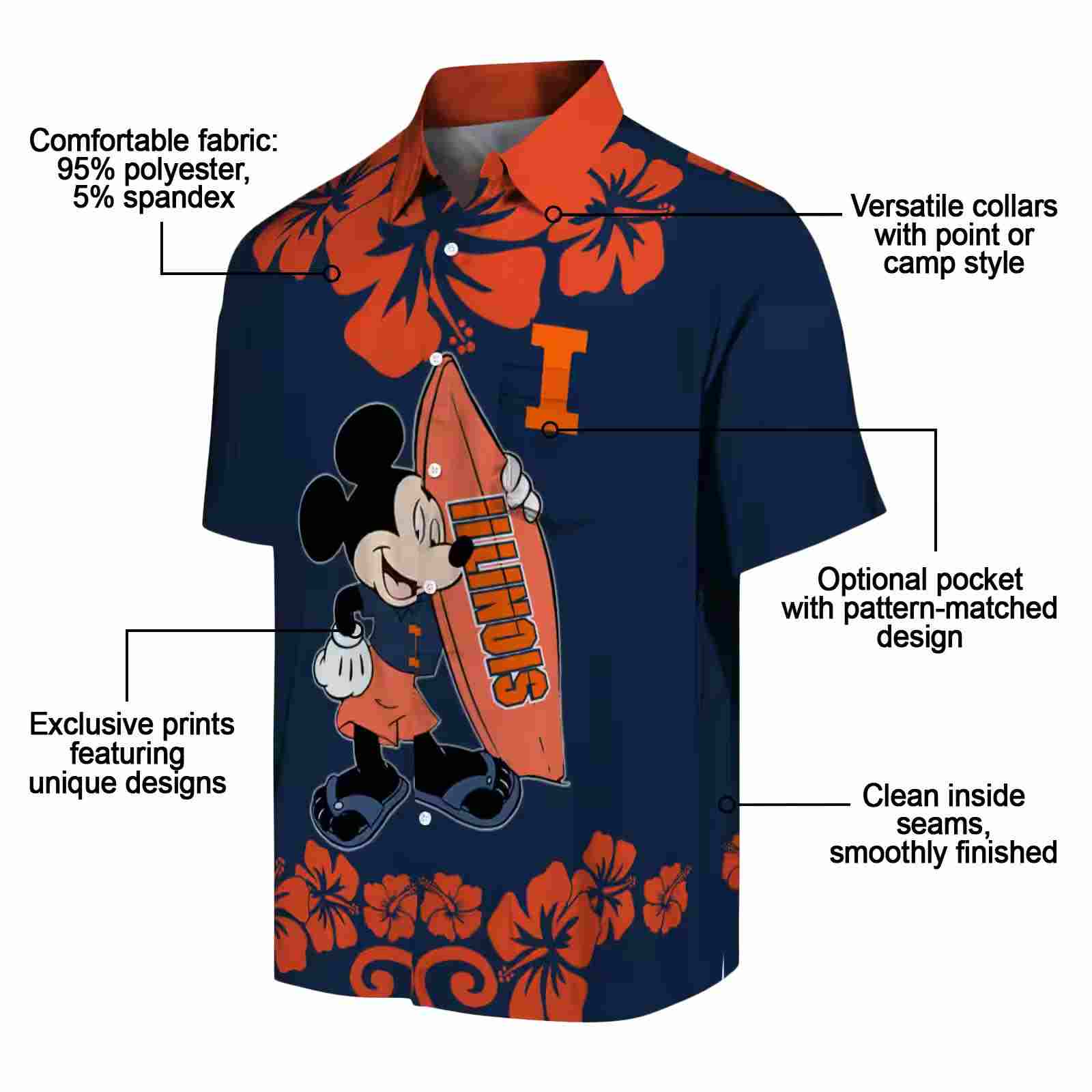 illinois fighting illini surfing mickey blue hawaiian shirt new arrival