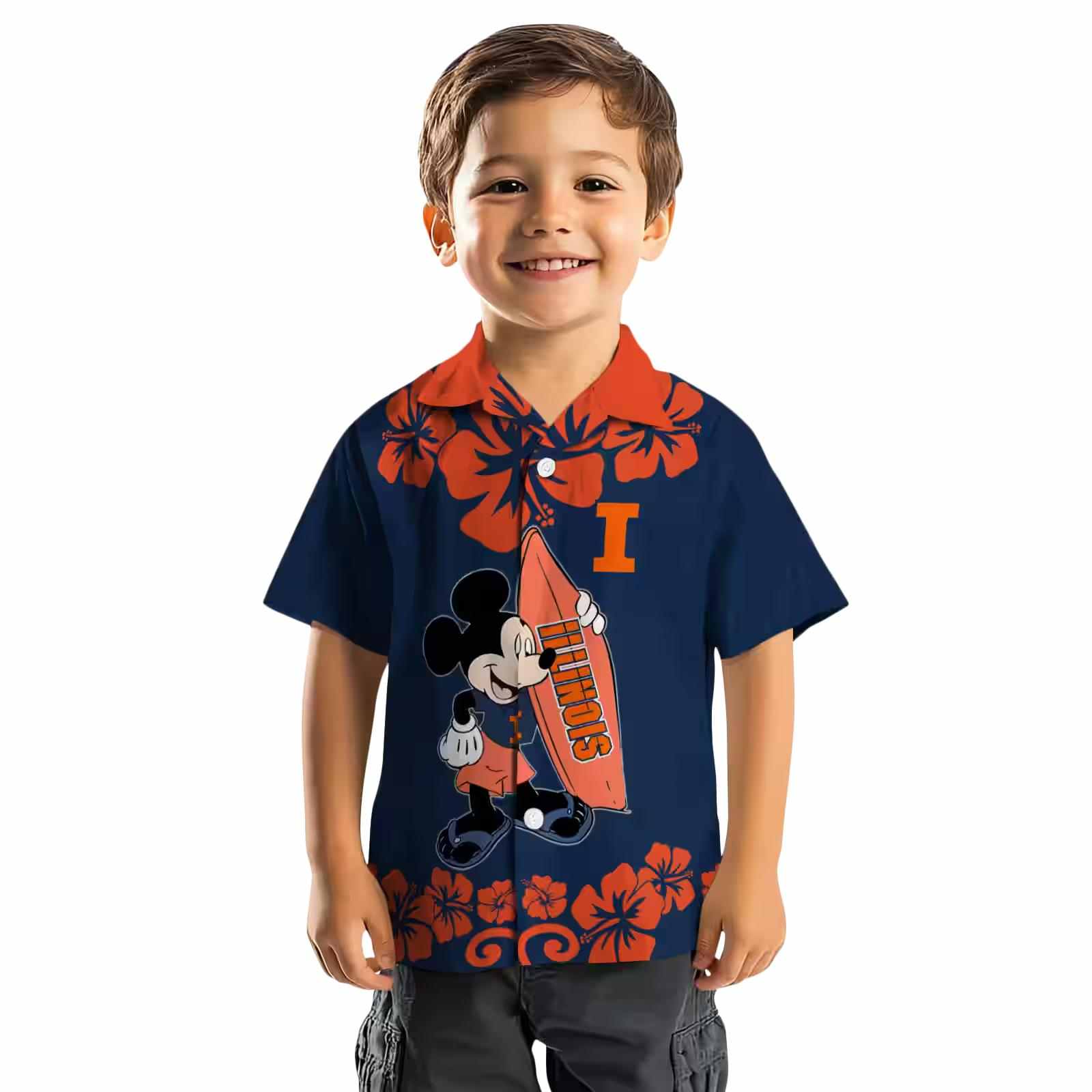 illinois fighting illini surfing mickey blue hawaiian shirt top rated