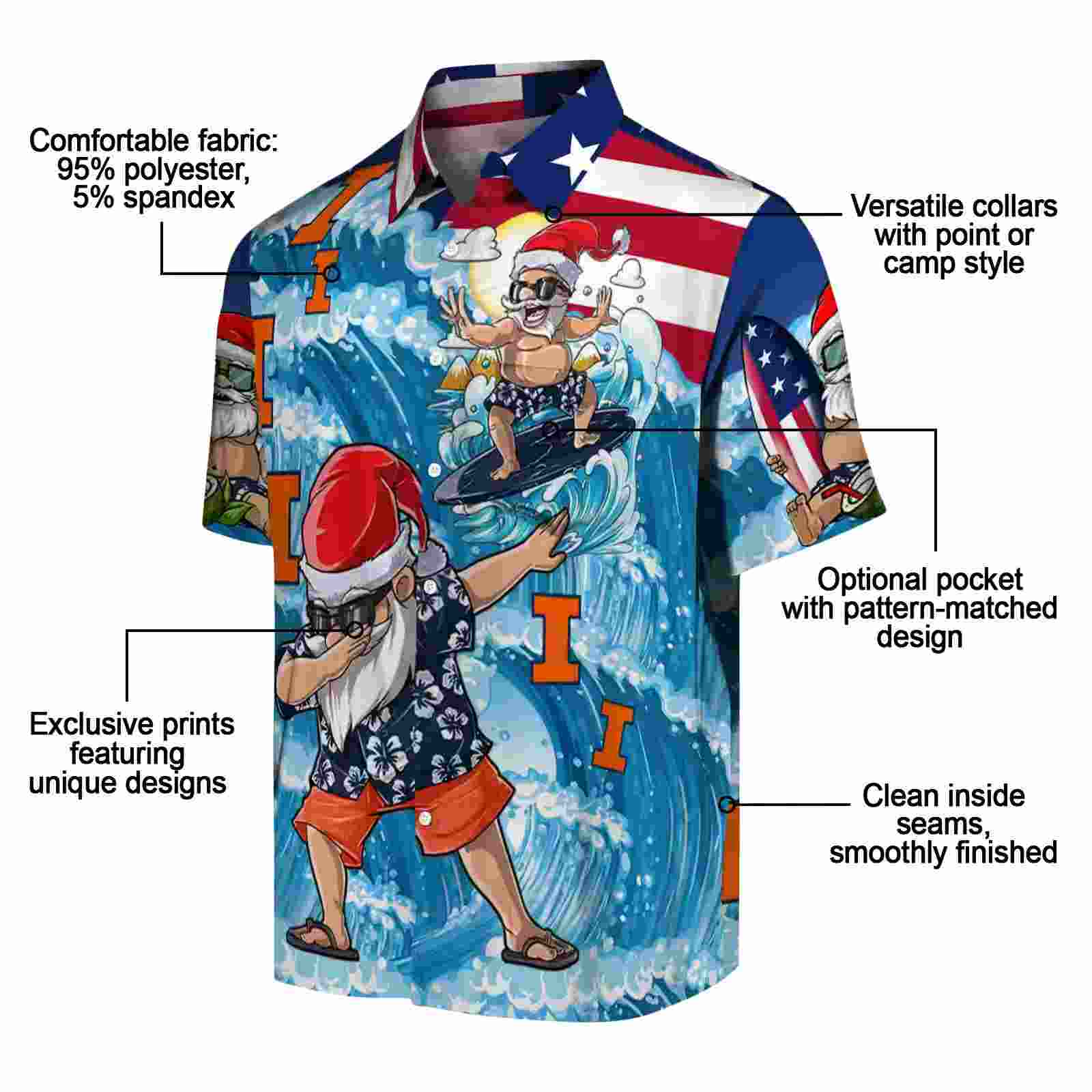 illinois fighting illini surfing santa blue hawaiian shirt new arrival