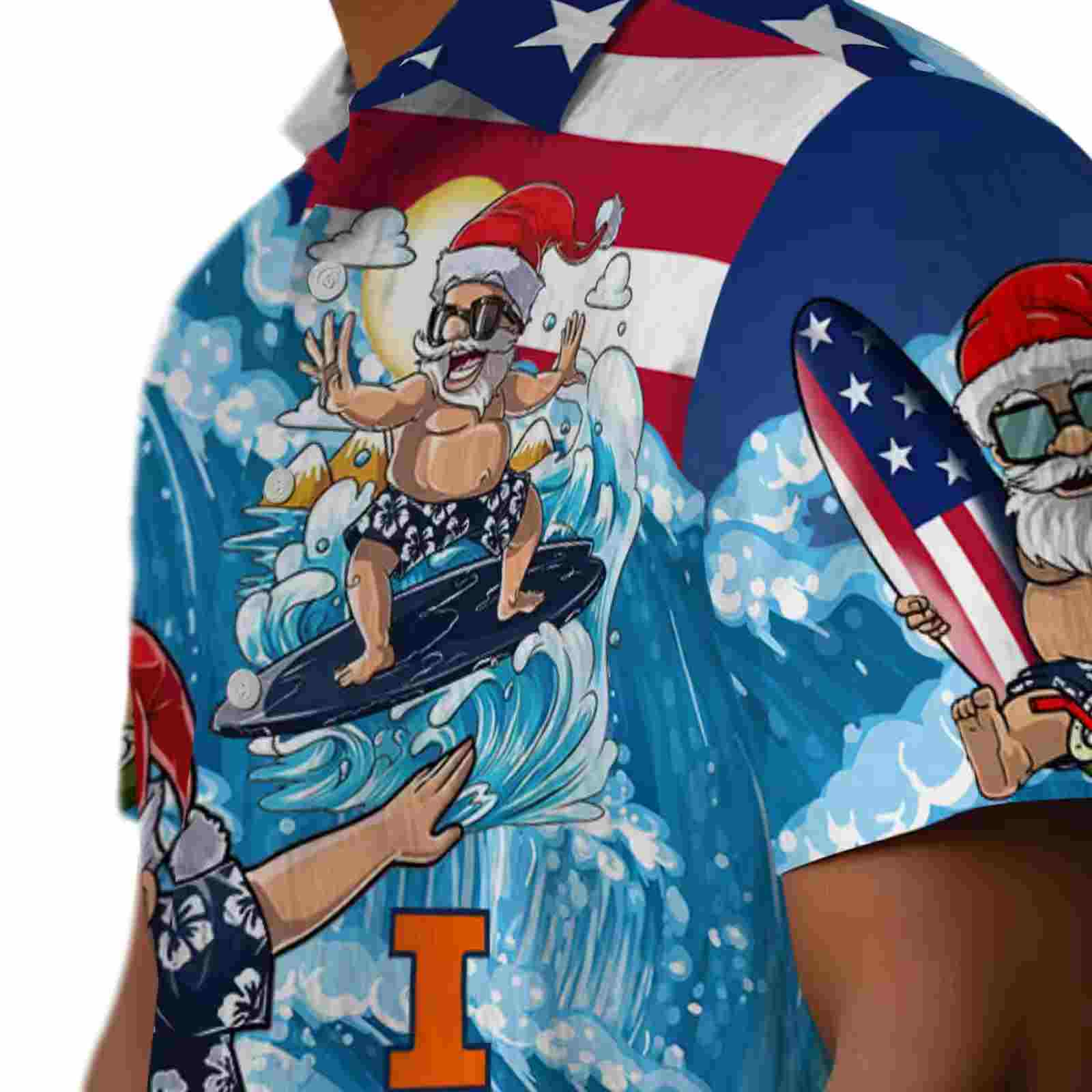 illinois fighting illini surfing santa blue hawaiian shirt trendy