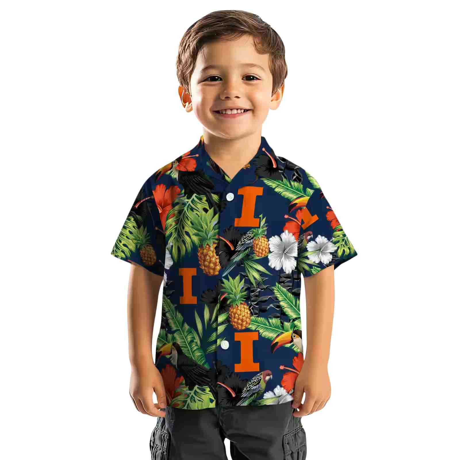 illinois fighting illini toucan hibiscus pineapple blue green hawaiian shirt top rated