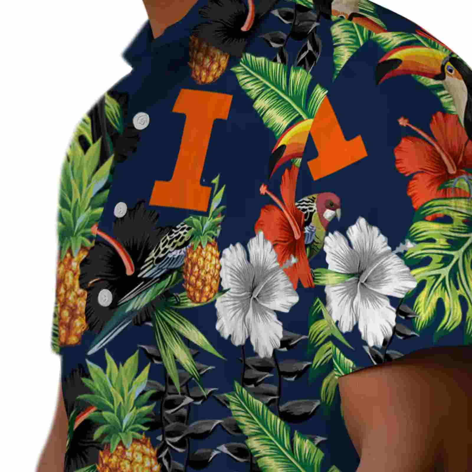 illinois fighting illini toucan hibiscus pineapple blue green hawaiian shirt trendy