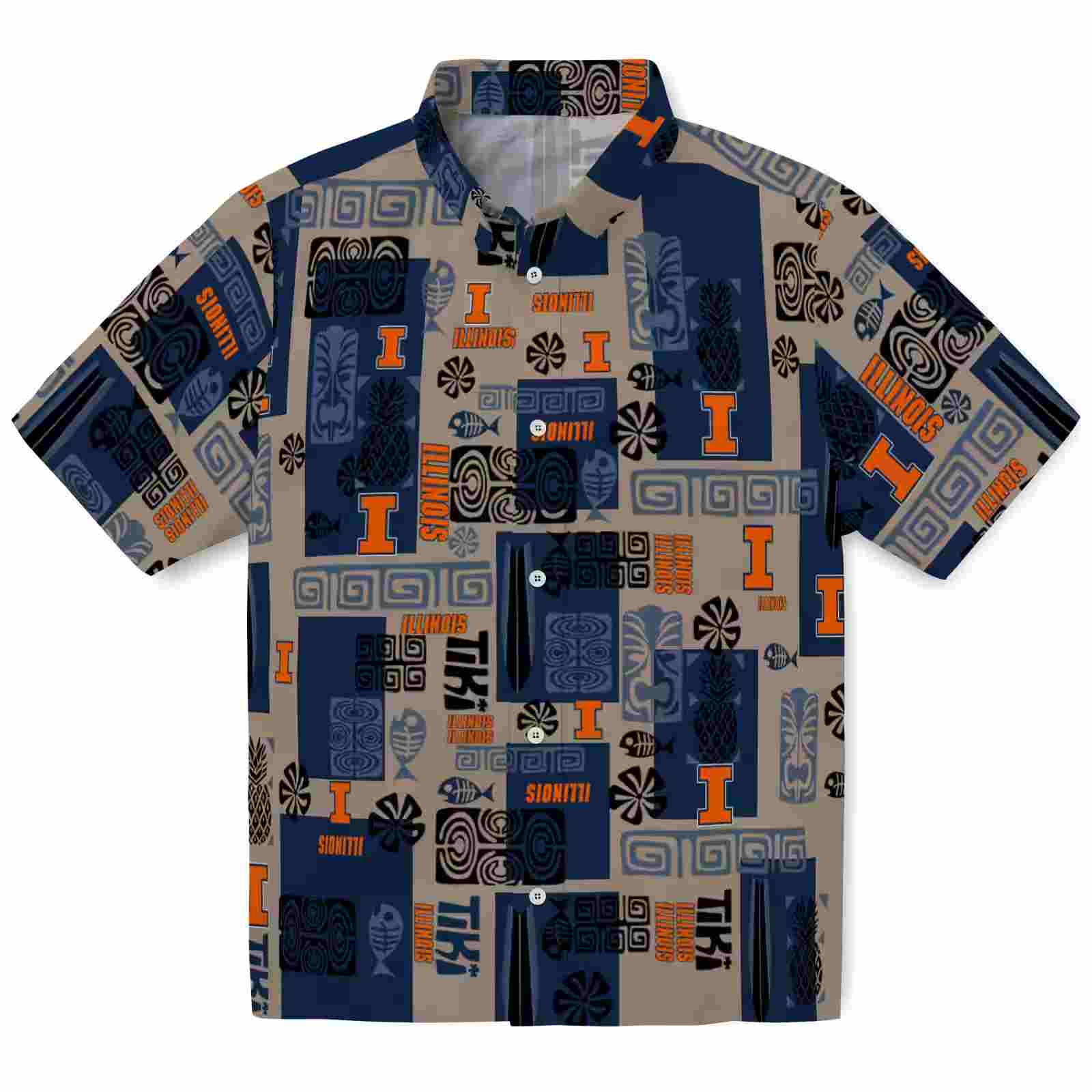 Illinois Fighting Illini Tribal Symbols Blue Hawaiian Shirt