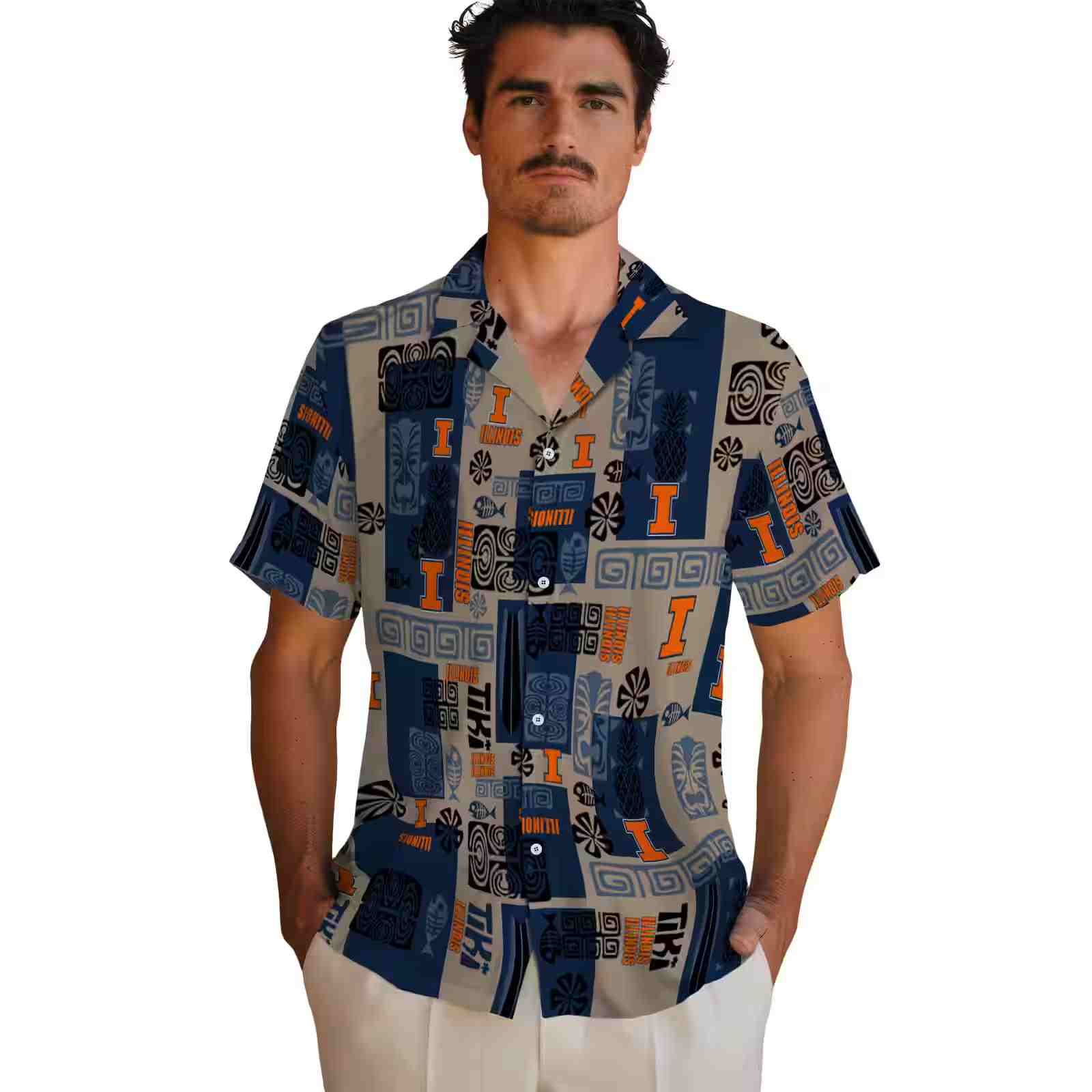 illinois fighting illini tribal symbols blue hawaiian shirt fashion forward