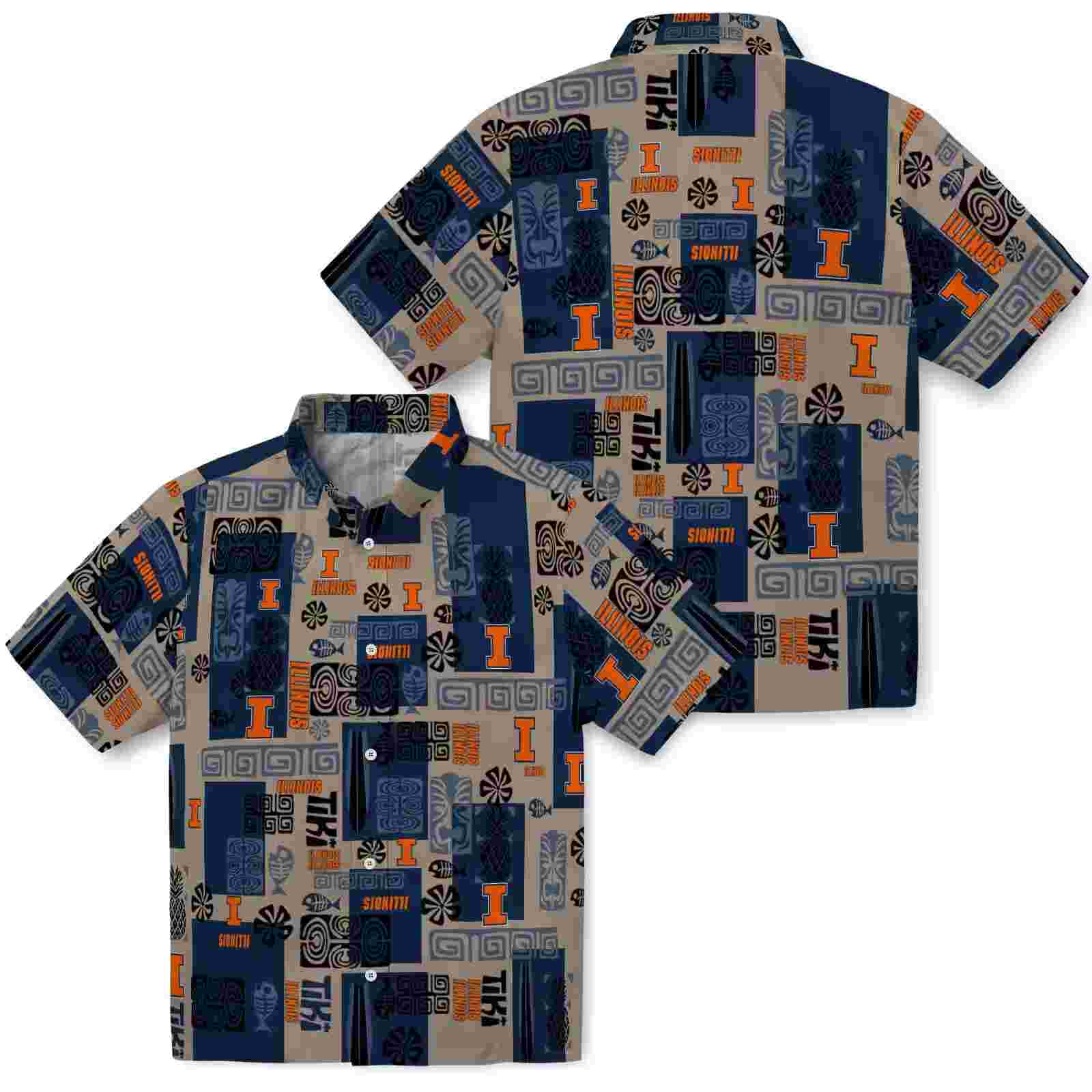 illinois fighting illini tribal symbols blue hawaiian shirt high quality