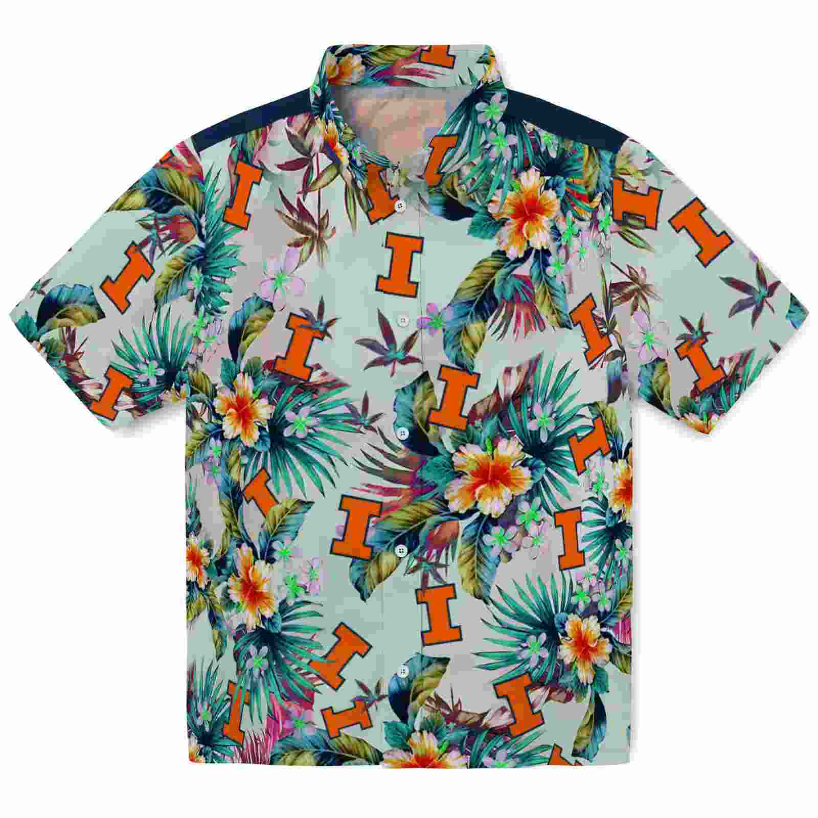 Illinois Fighting Illini Tropical Foliage Green Hawaiian Shirt