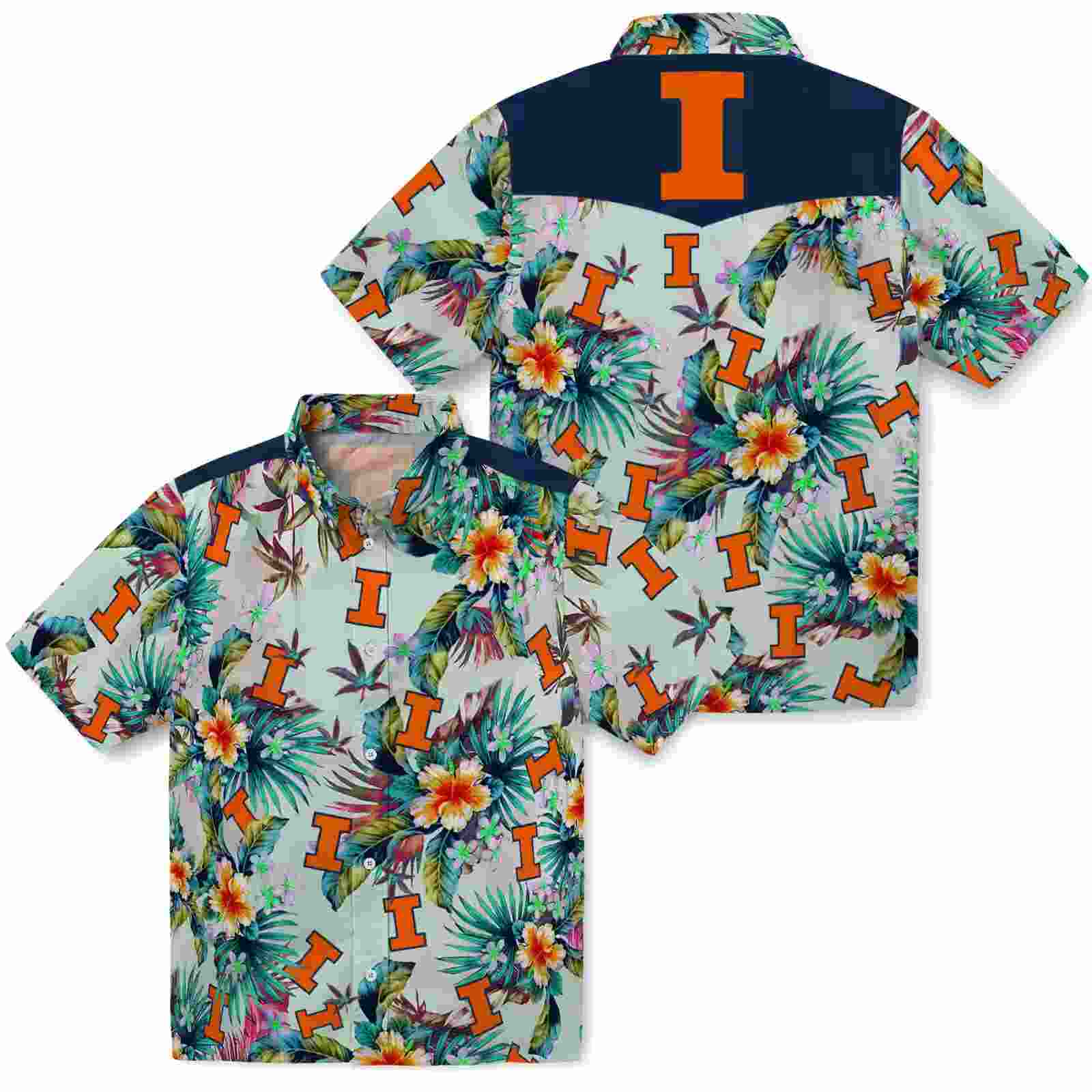 illinois fighting illini tropical foliage green hawaiian shirt high quality