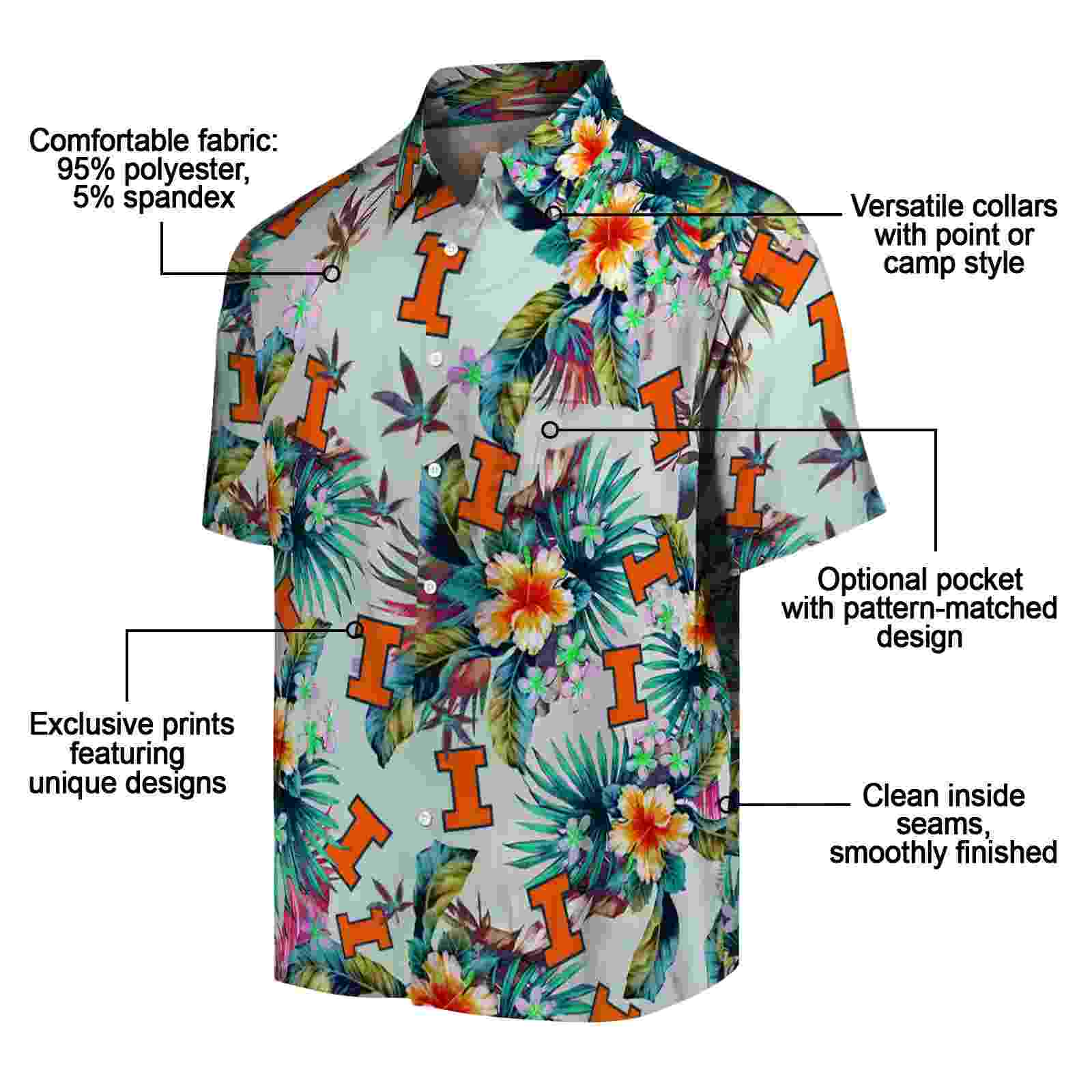 illinois fighting illini tropical foliage green hawaiian shirt new arrival