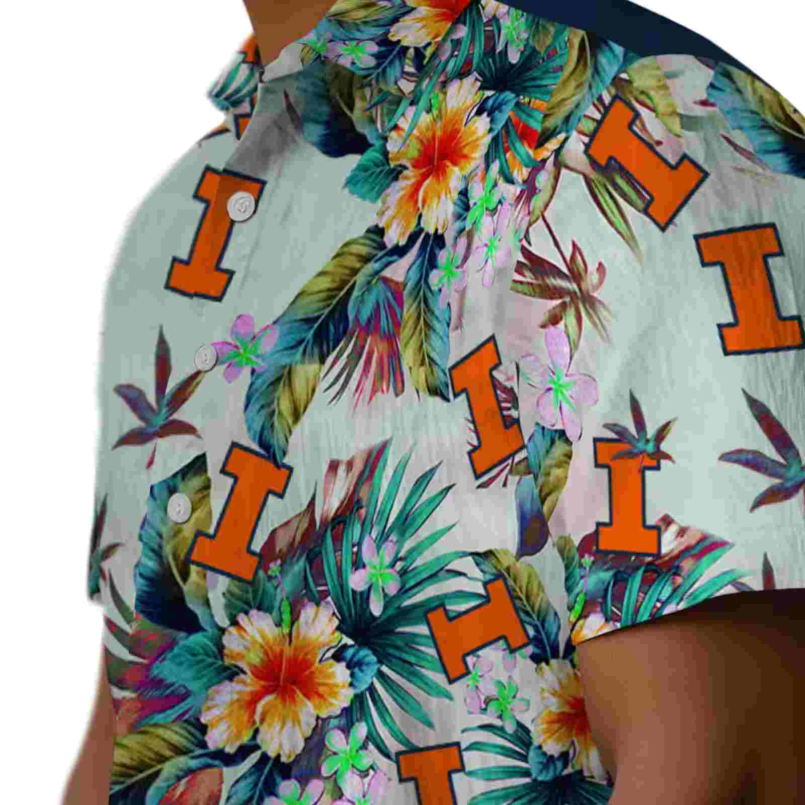 illinois fighting illini tropical foliage green hawaiian shirt trendy