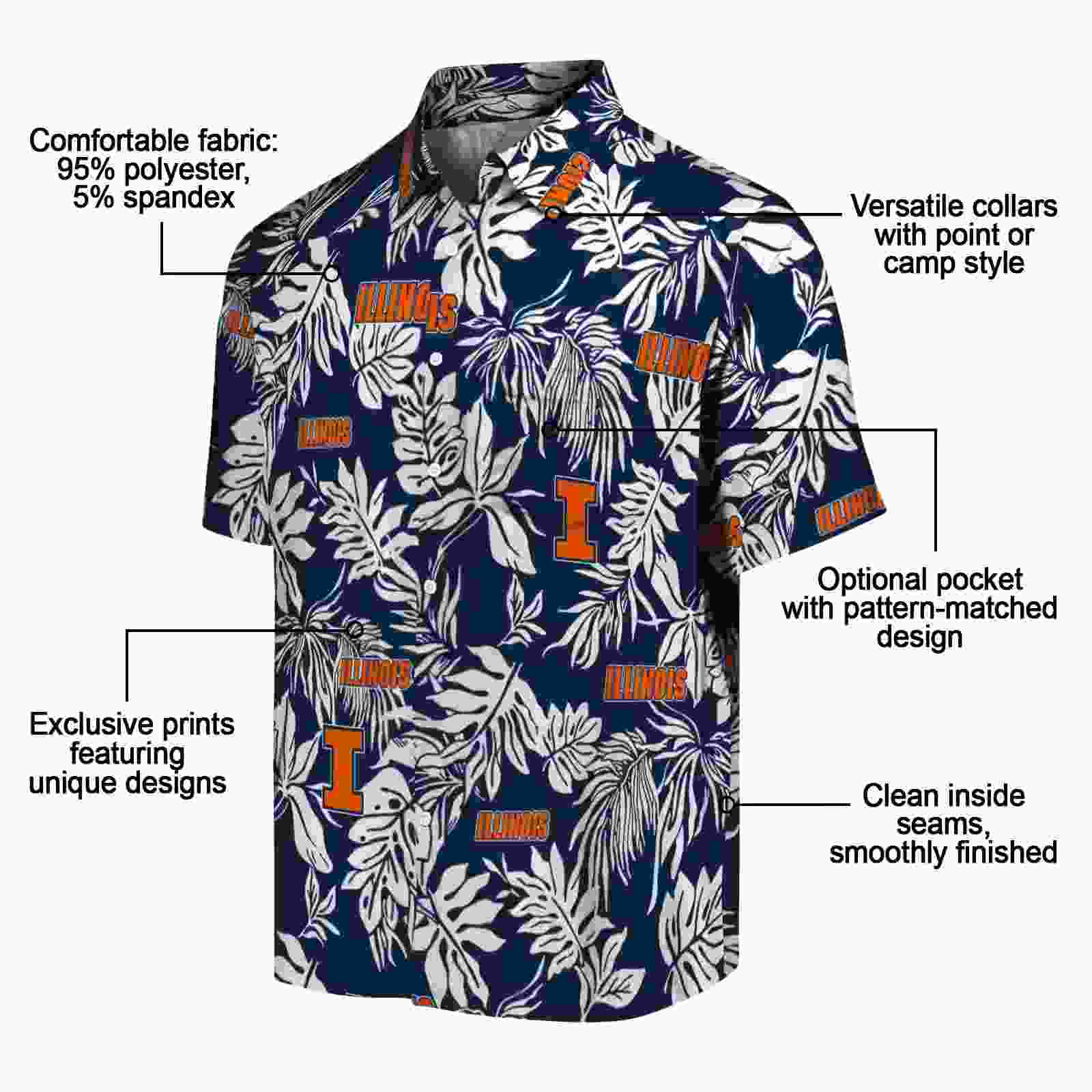 illinois fighting illini tropical leaf blue white hawaiian shirt new arrival