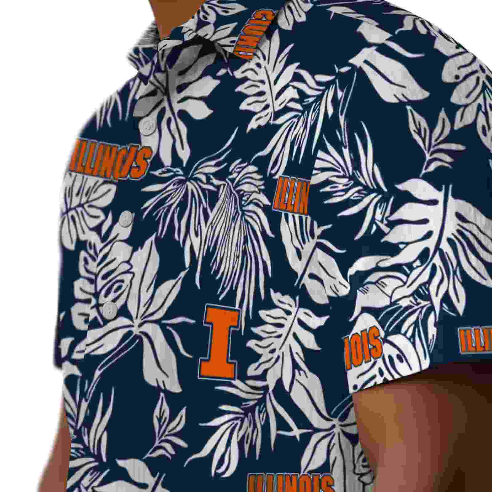 illinois fighting illini tropical leaf blue white hawaiian shirt trendy