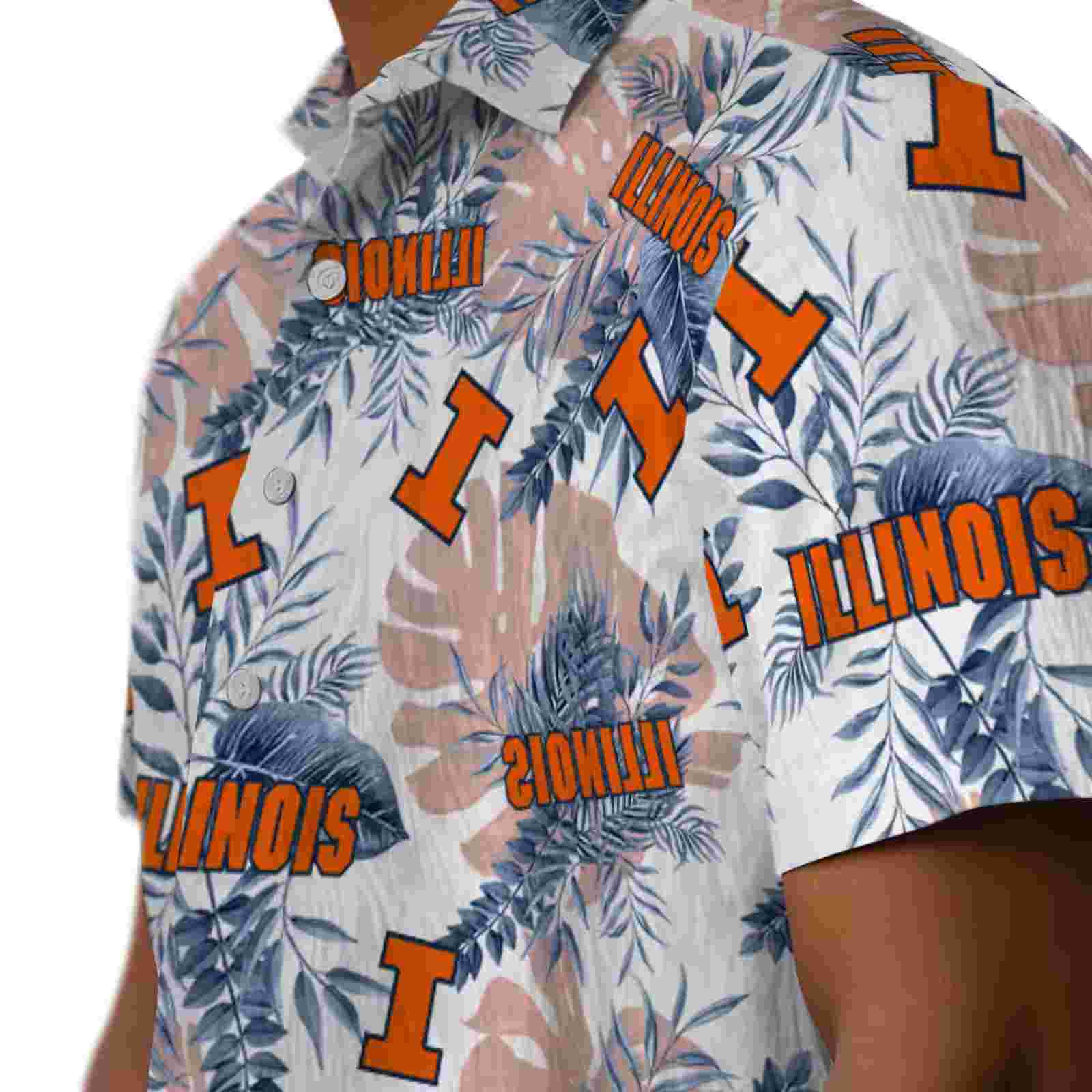 illinois fighting illini tropical leaves blue white hawaiian shirt trendy