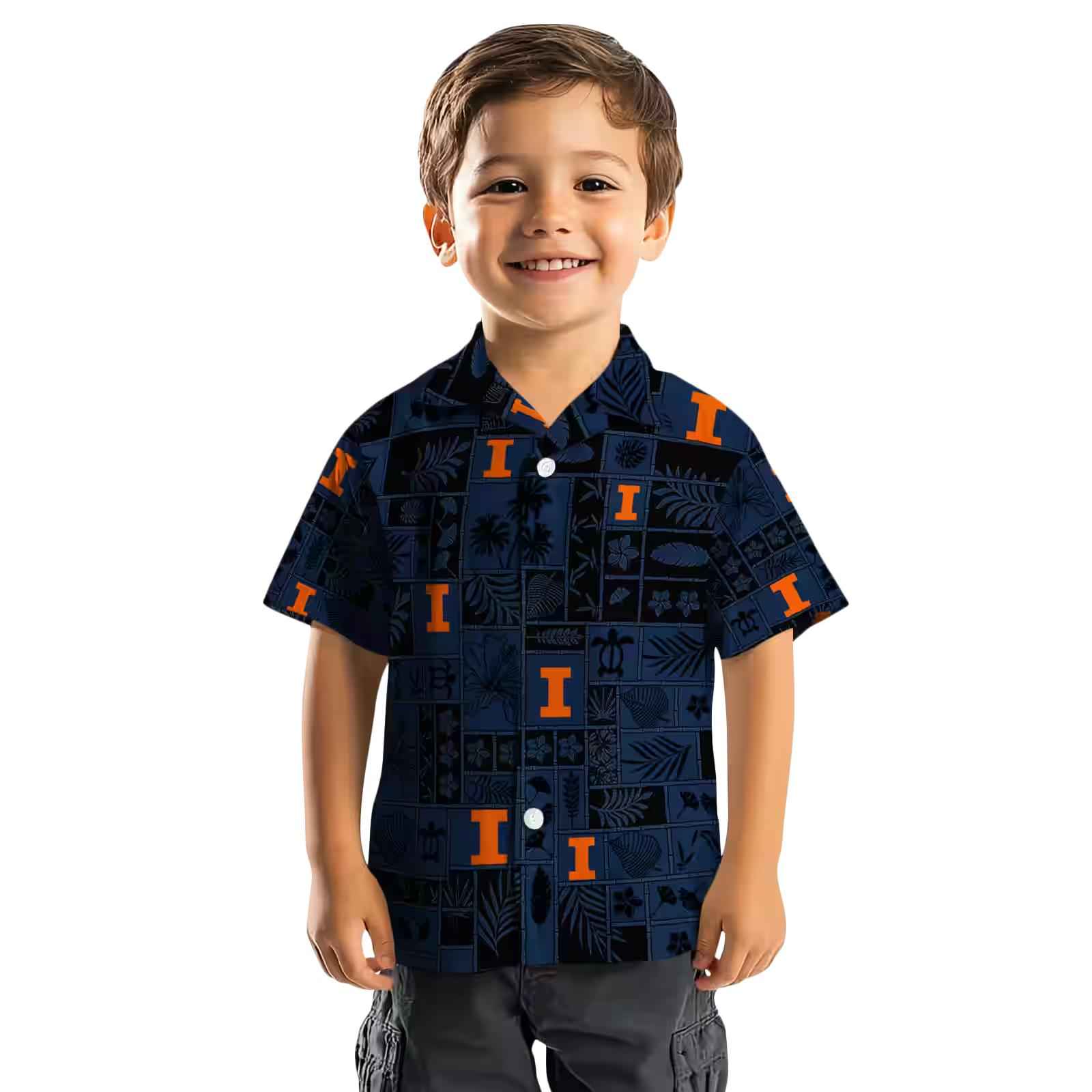 illinois fighting illini tropical patchwork blue black hawaiian shirt top rated