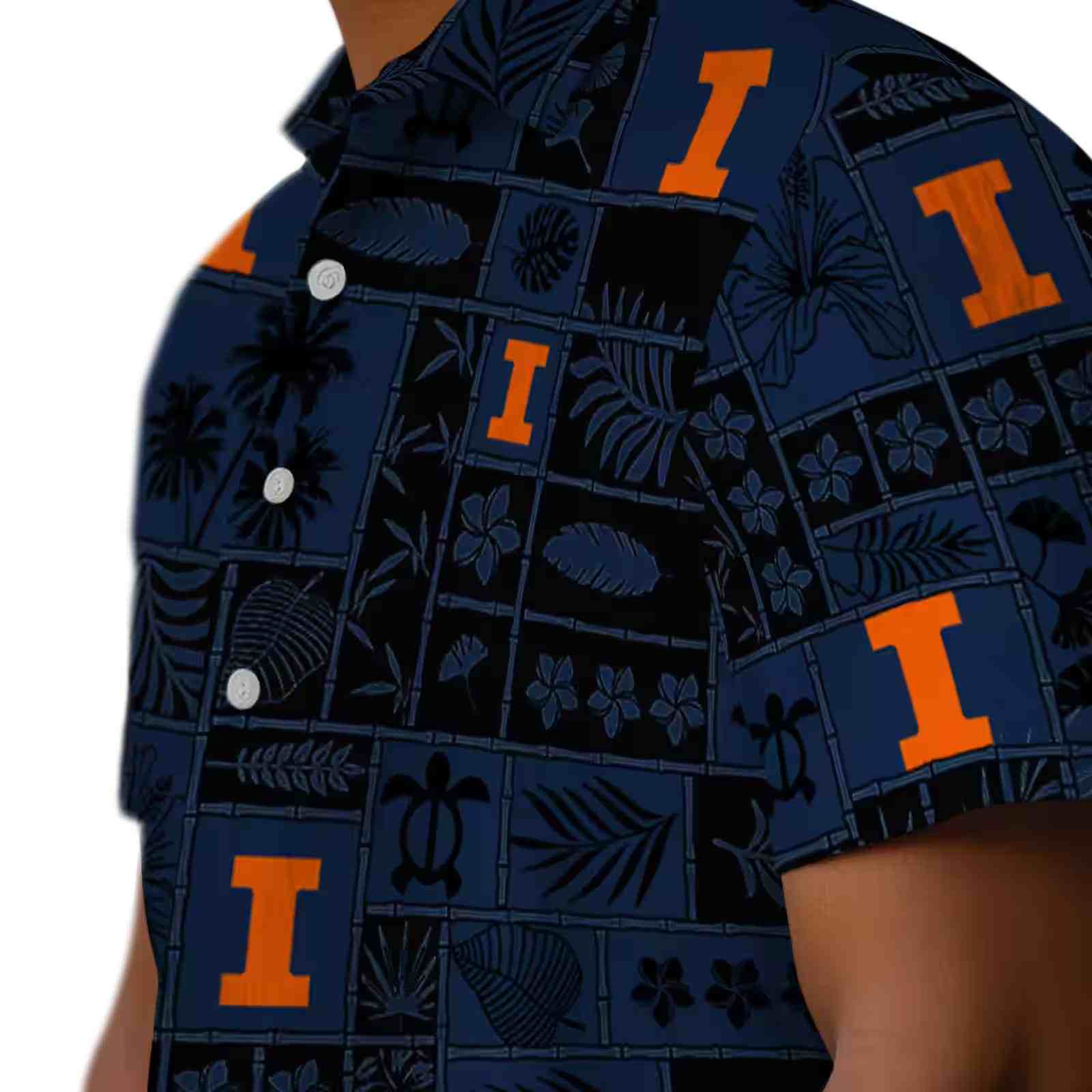 illinois fighting illini tropical patchwork blue black hawaiian shirt trendy