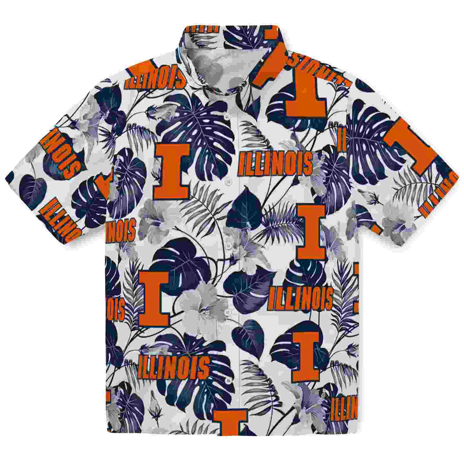 Illinois Fighting Illini Tropical Plants Blue White Hawaiian Shirt