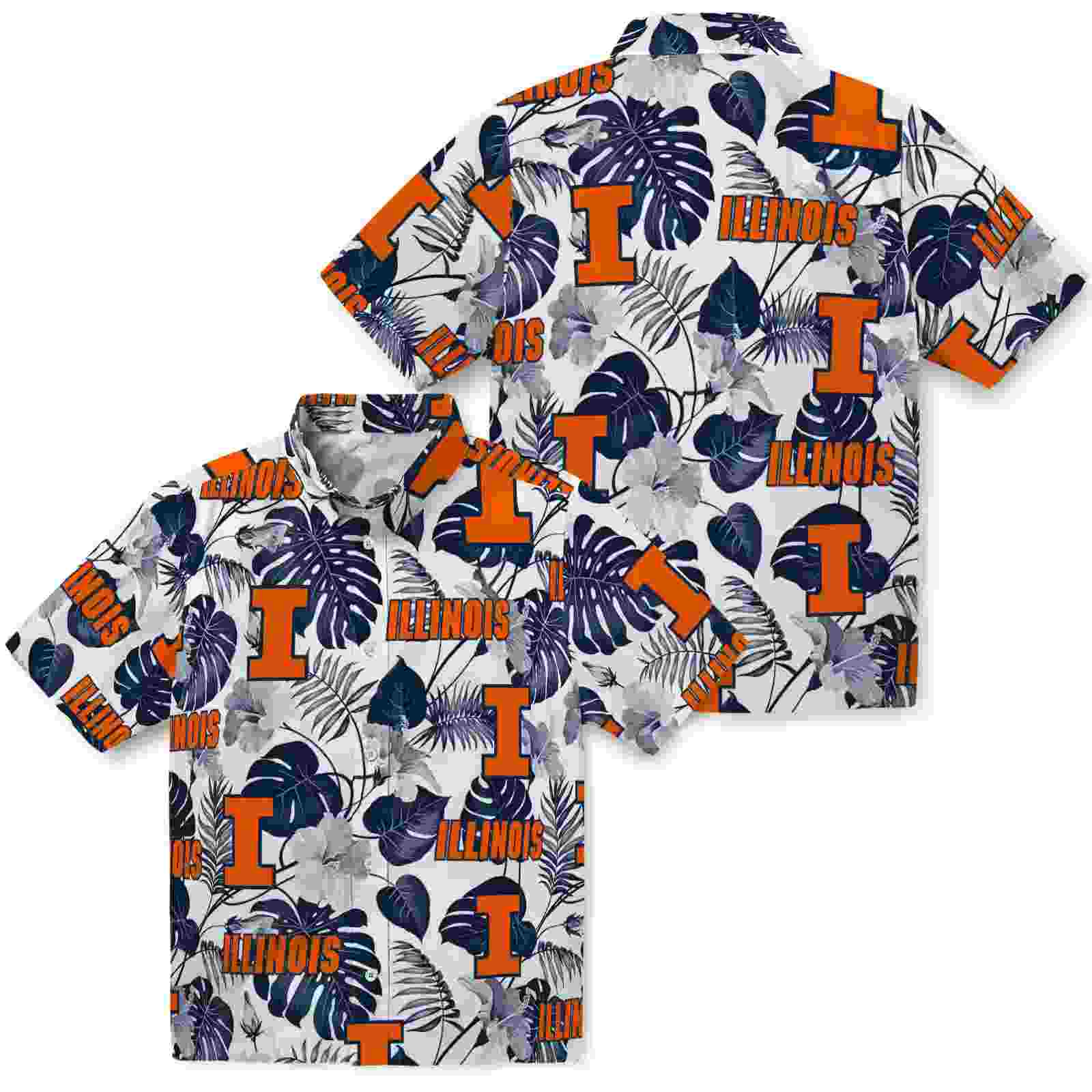 illinois fighting illini tropical plants blue white hawaiian shirt high quality