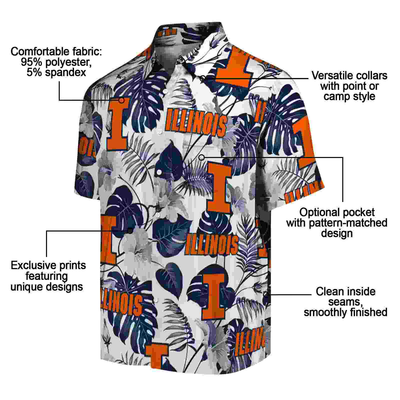 illinois fighting illini tropical plants blue white hawaiian shirt new arrival