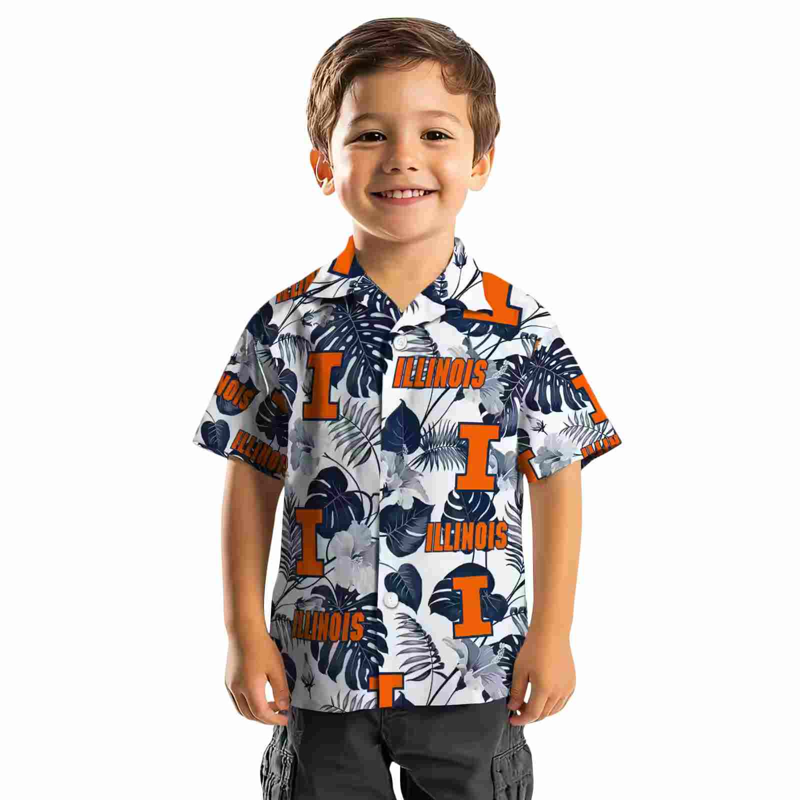 illinois fighting illini tropical plants blue white hawaiian shirt top rated