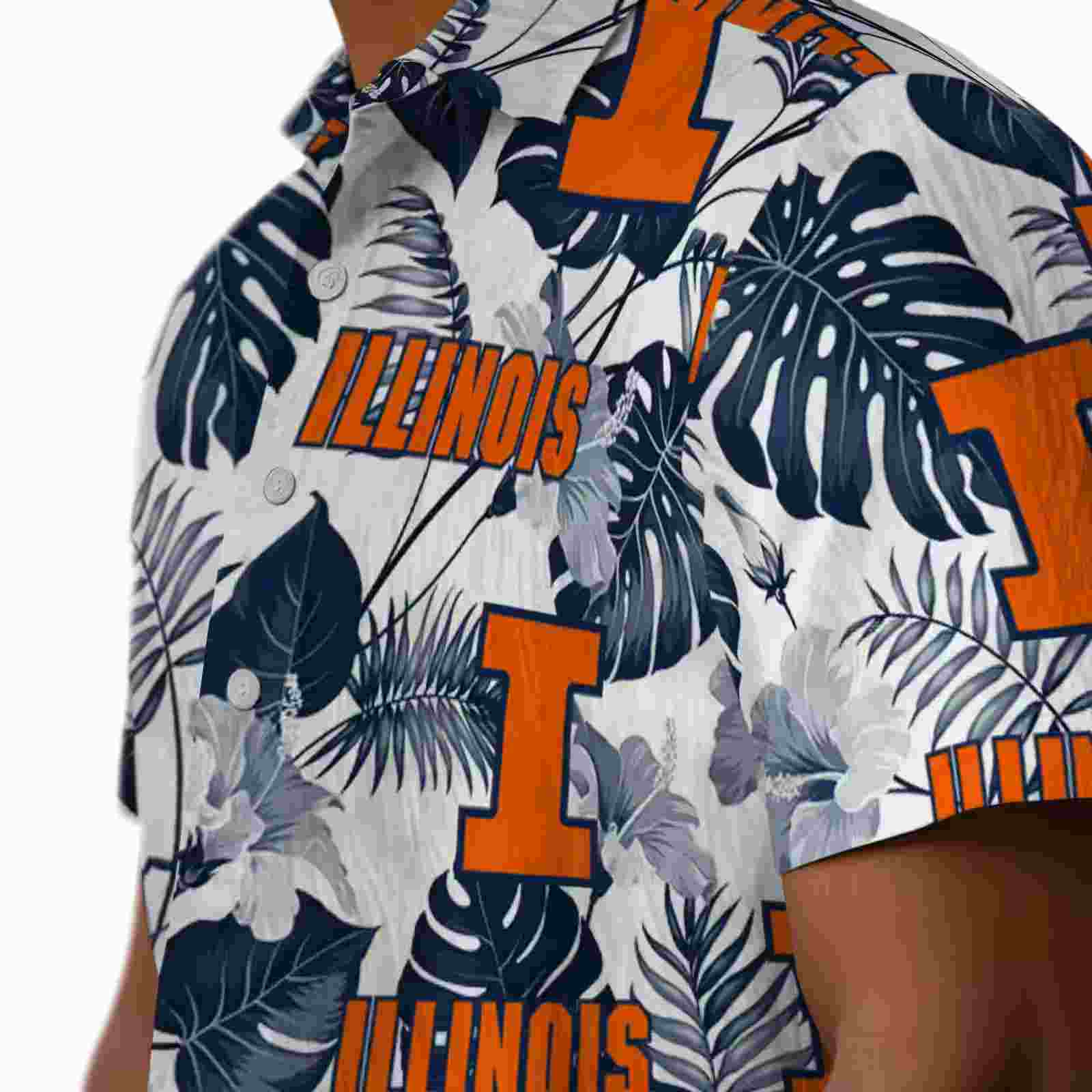 illinois fighting illini tropical plants blue white hawaiian shirt trendy