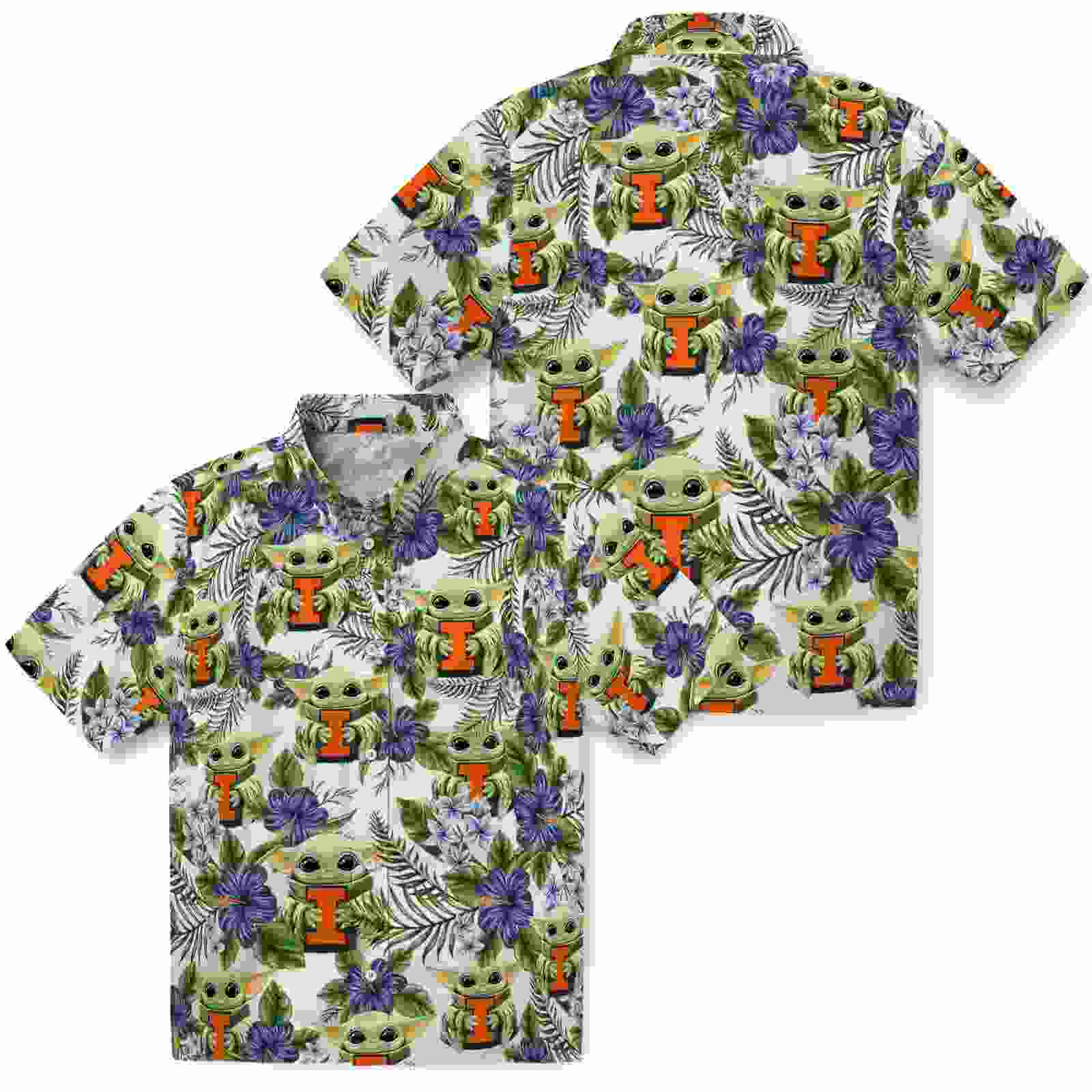 illinois fighting illini tropical yoda green hawaiian shirt high quality