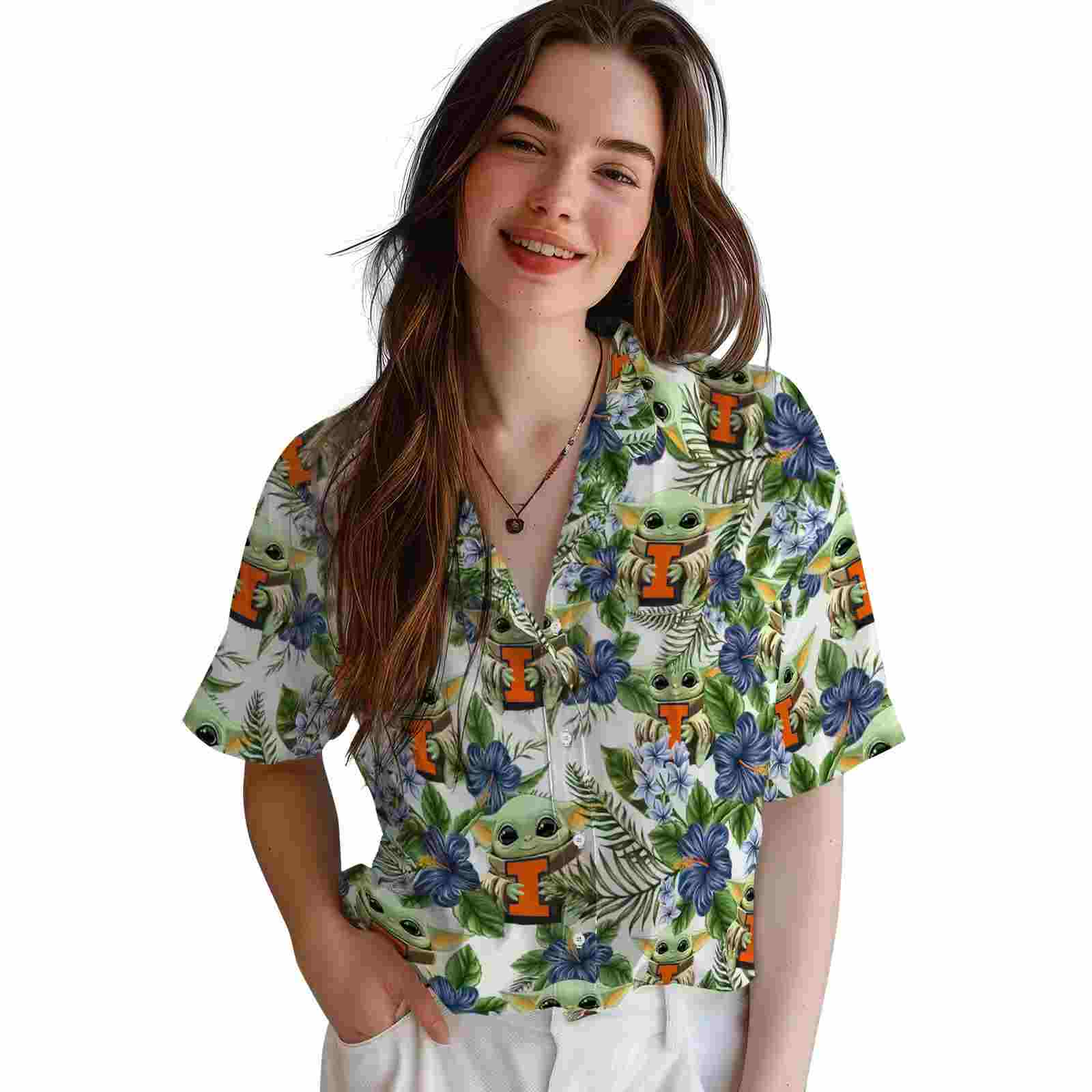 illinois fighting illini tropical yoda green hawaiian shirt latest model