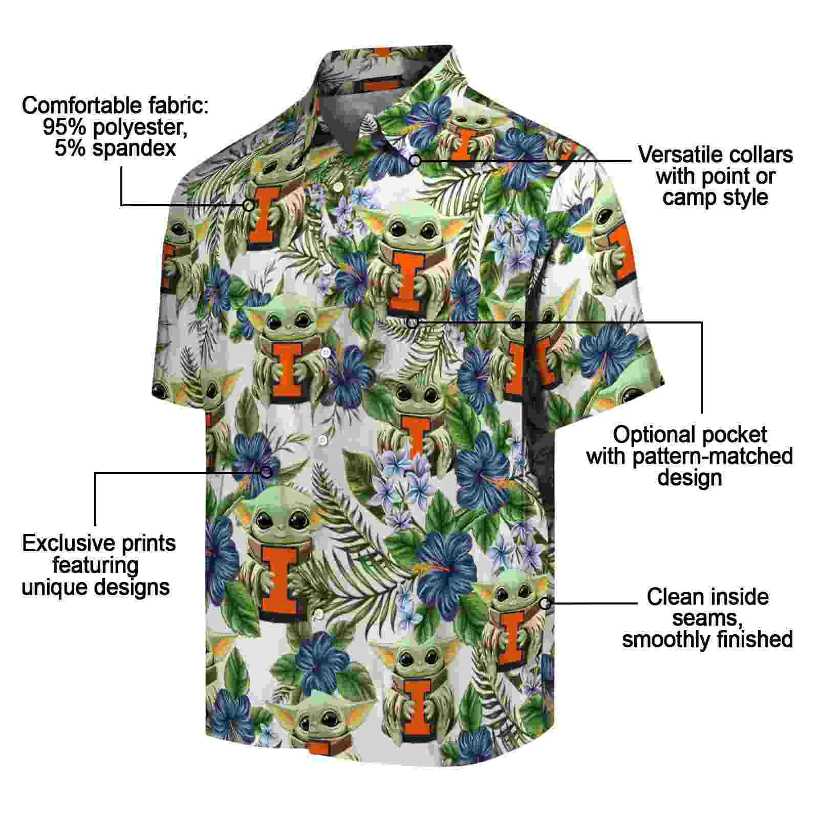 illinois fighting illini tropical yoda green hawaiian shirt new arrival