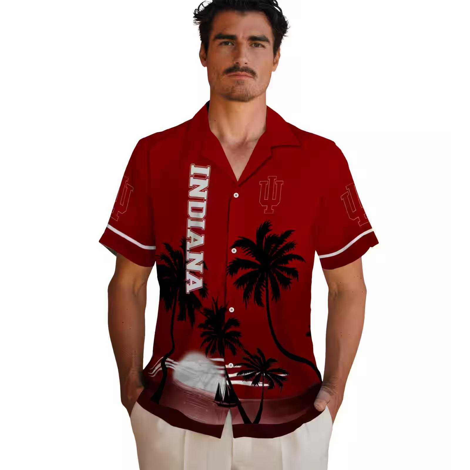 indiana hoosiers beach sunset red black hawaiian shirt fashion forward