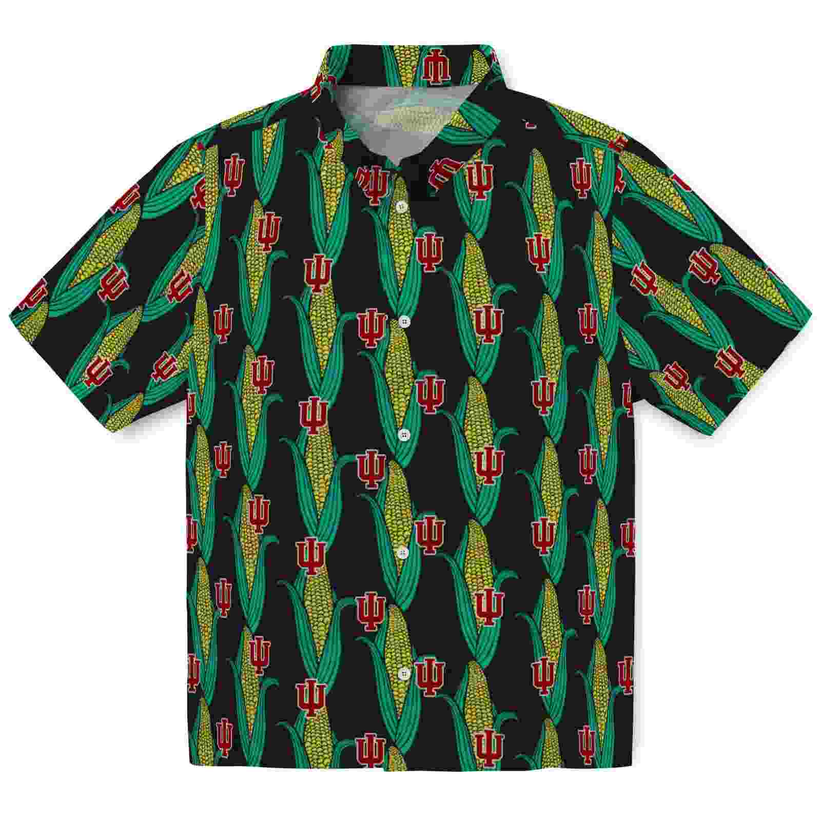 Indiana Hoosiers Corn Motifs Black Green Hawaiian Shirt