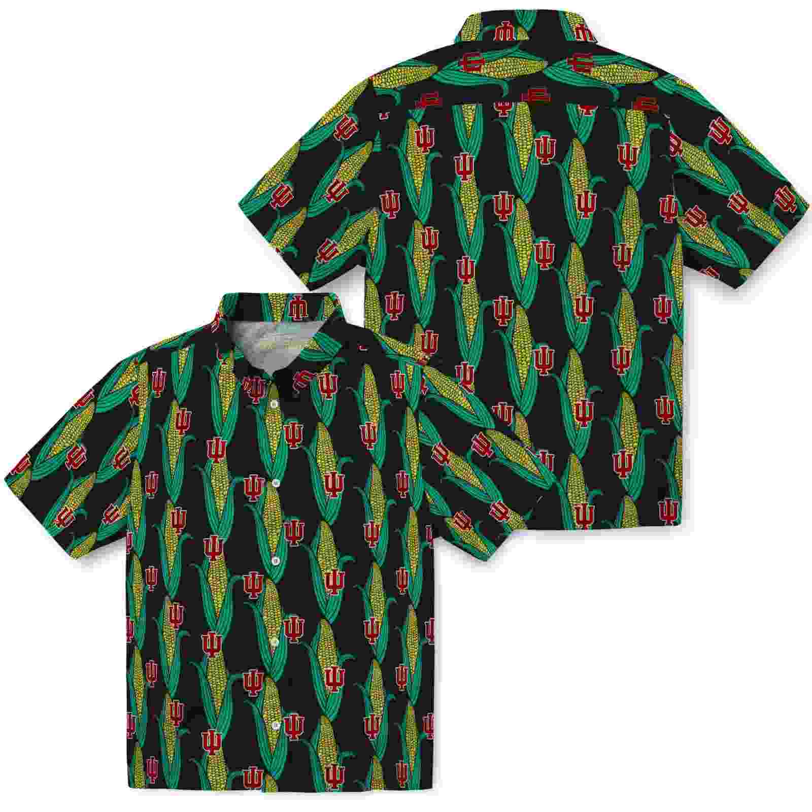 indiana hoosiers corn motifs black green hawaiian shirt high quality