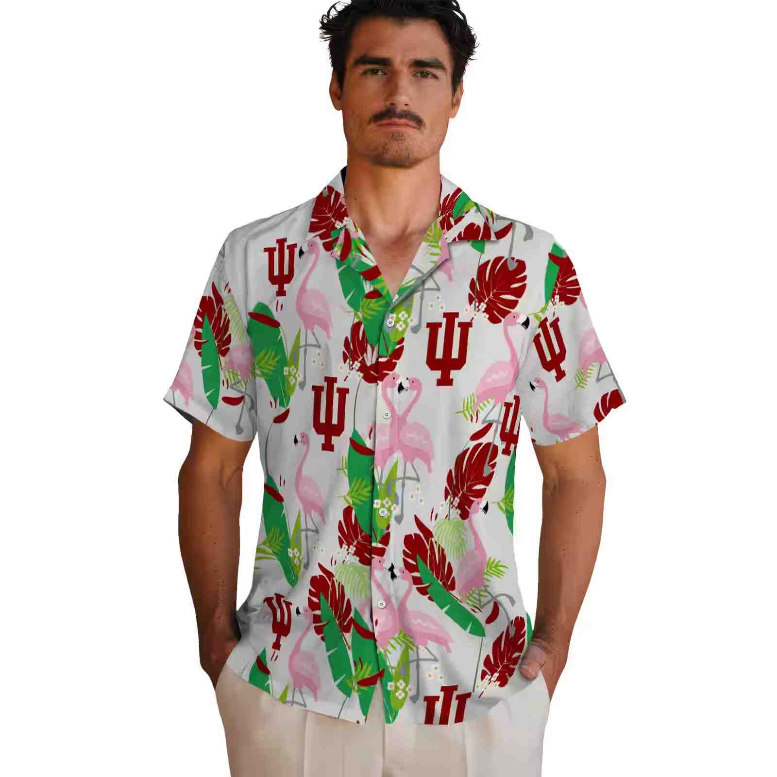 indiana hoosiers flamingo foliage red green hawaiian shirt fashion forward