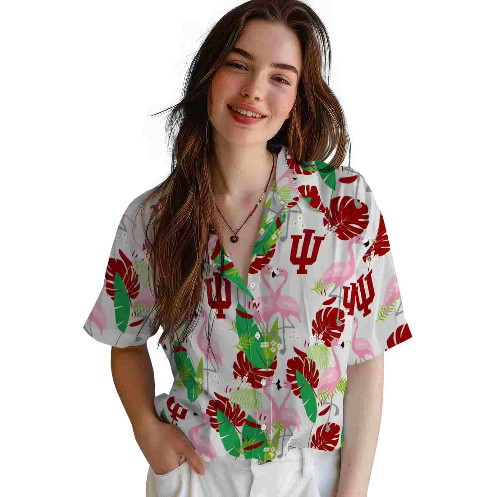 indiana hoosiers flamingo foliage red green hawaiian shirt latest model