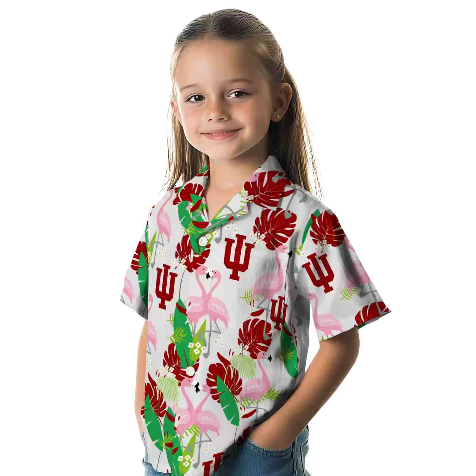 indiana hoosiers flamingo foliage red green hawaiian shirt premium grade