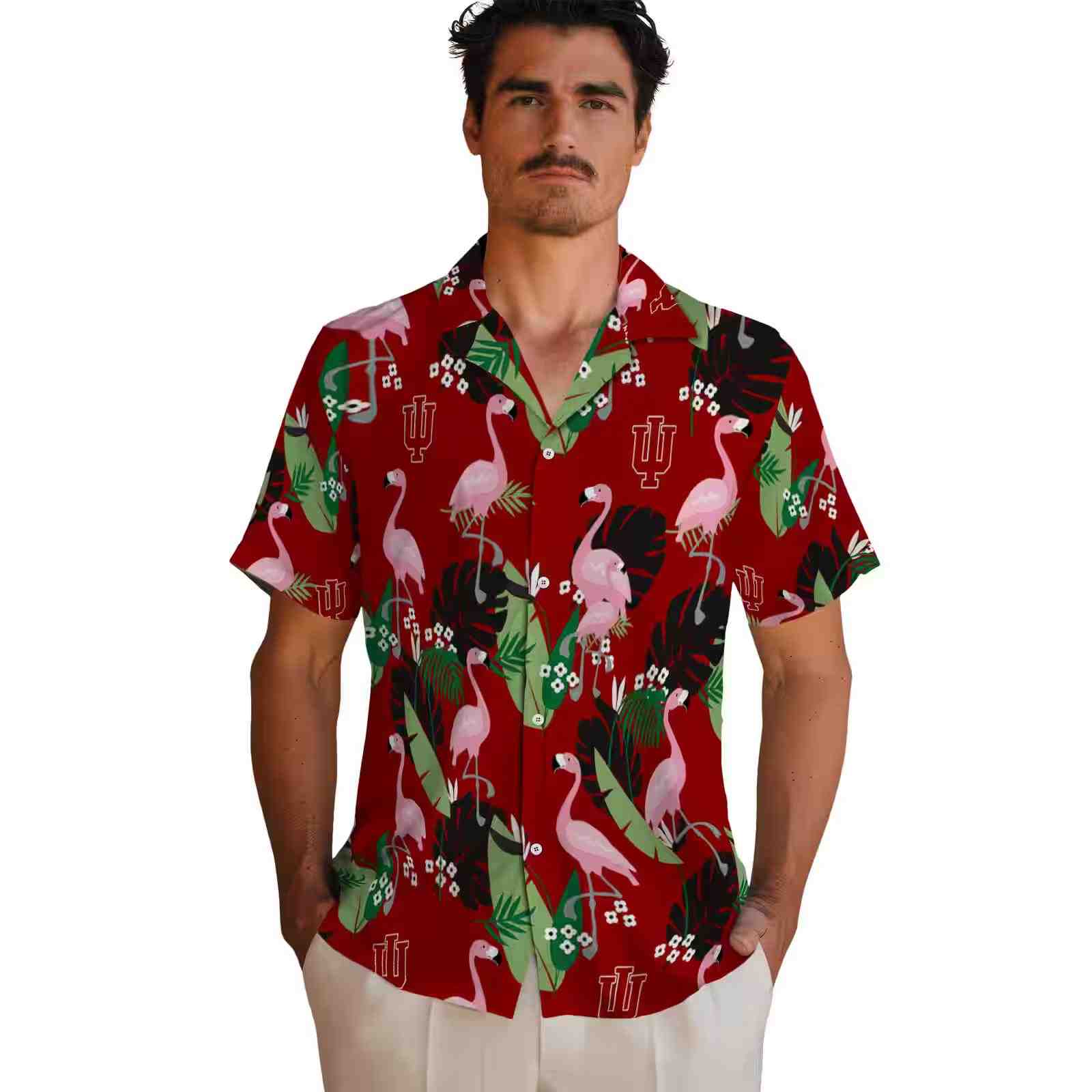 indiana hoosiers flamingo leaf motif red hawaiian shirt fashion forward