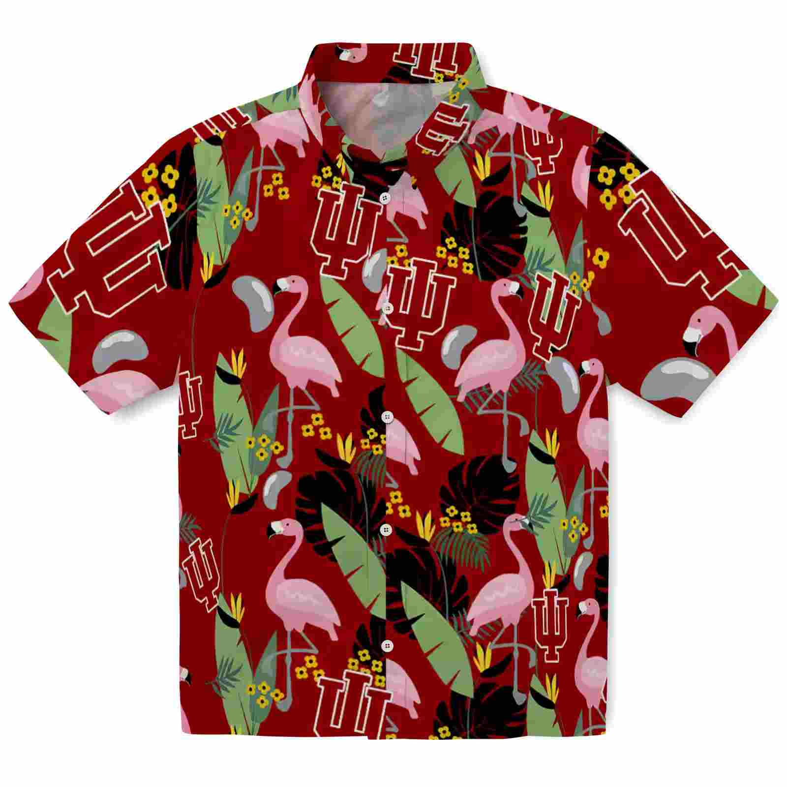 Indiana Hoosiers Flamingo Leaves Red Hawaiian Shirt