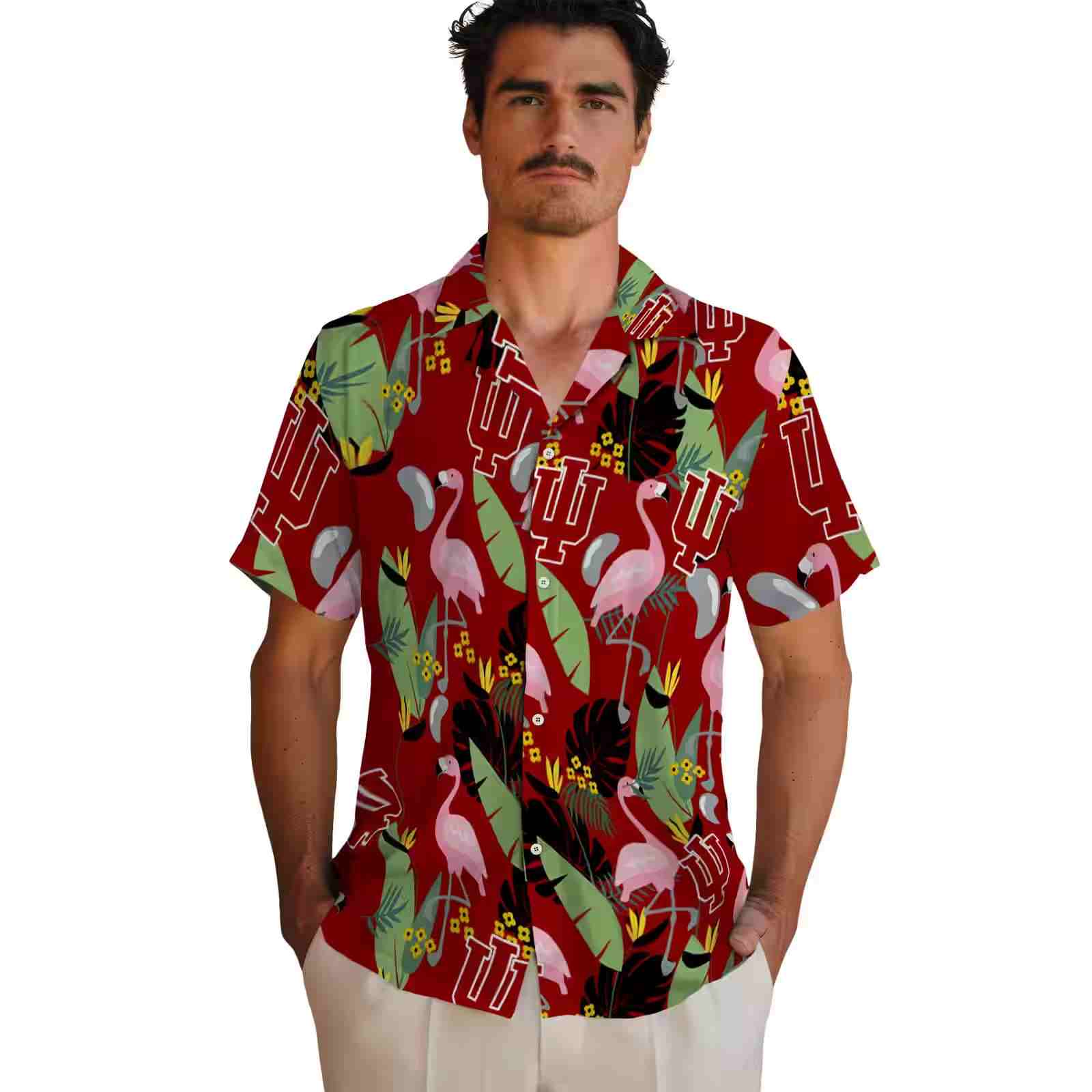 indiana hoosiers flamingo leaves red hawaiian shirt fashion forward