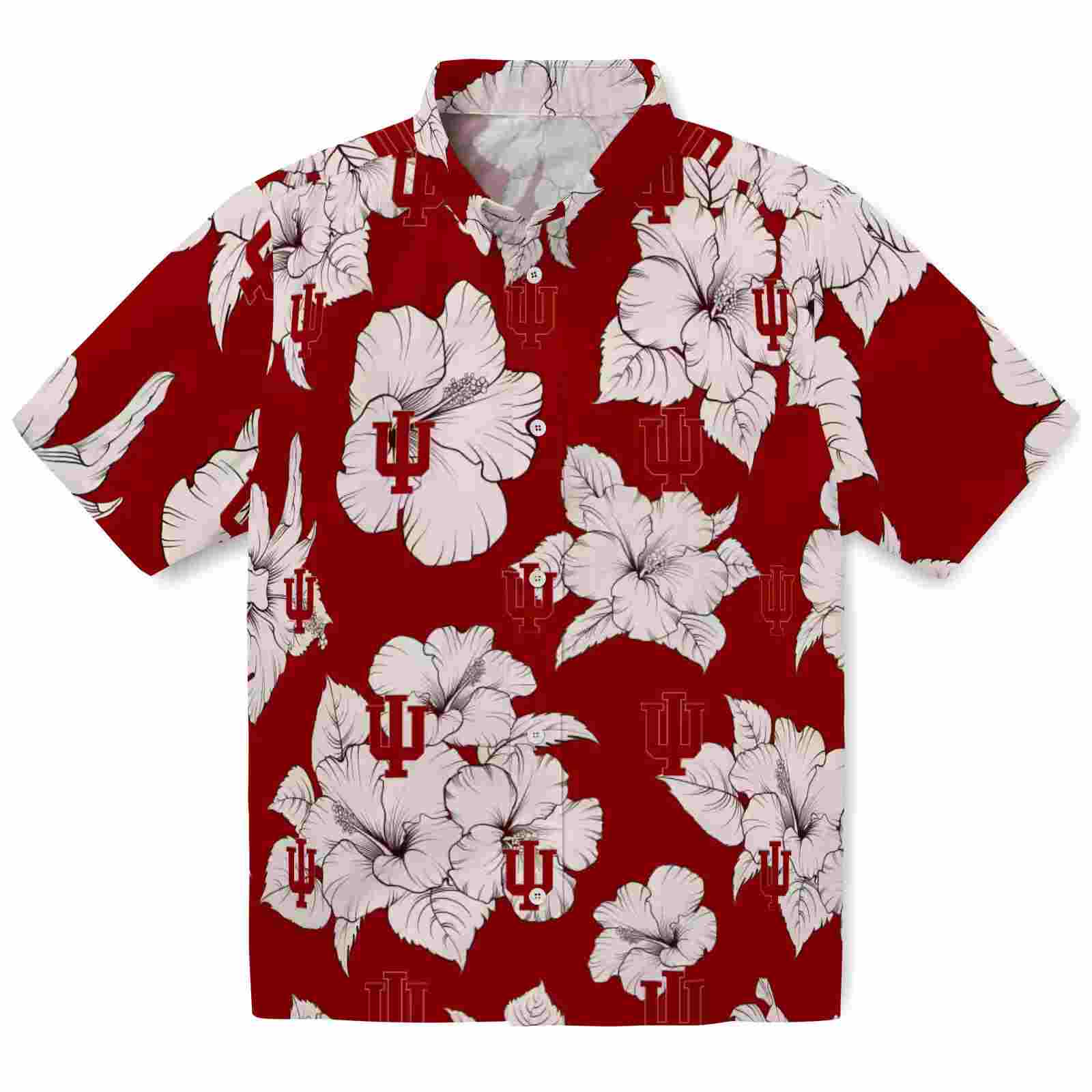 Indiana Hoosiers Hibiscus Blooms Red White Hawaiian Shirt