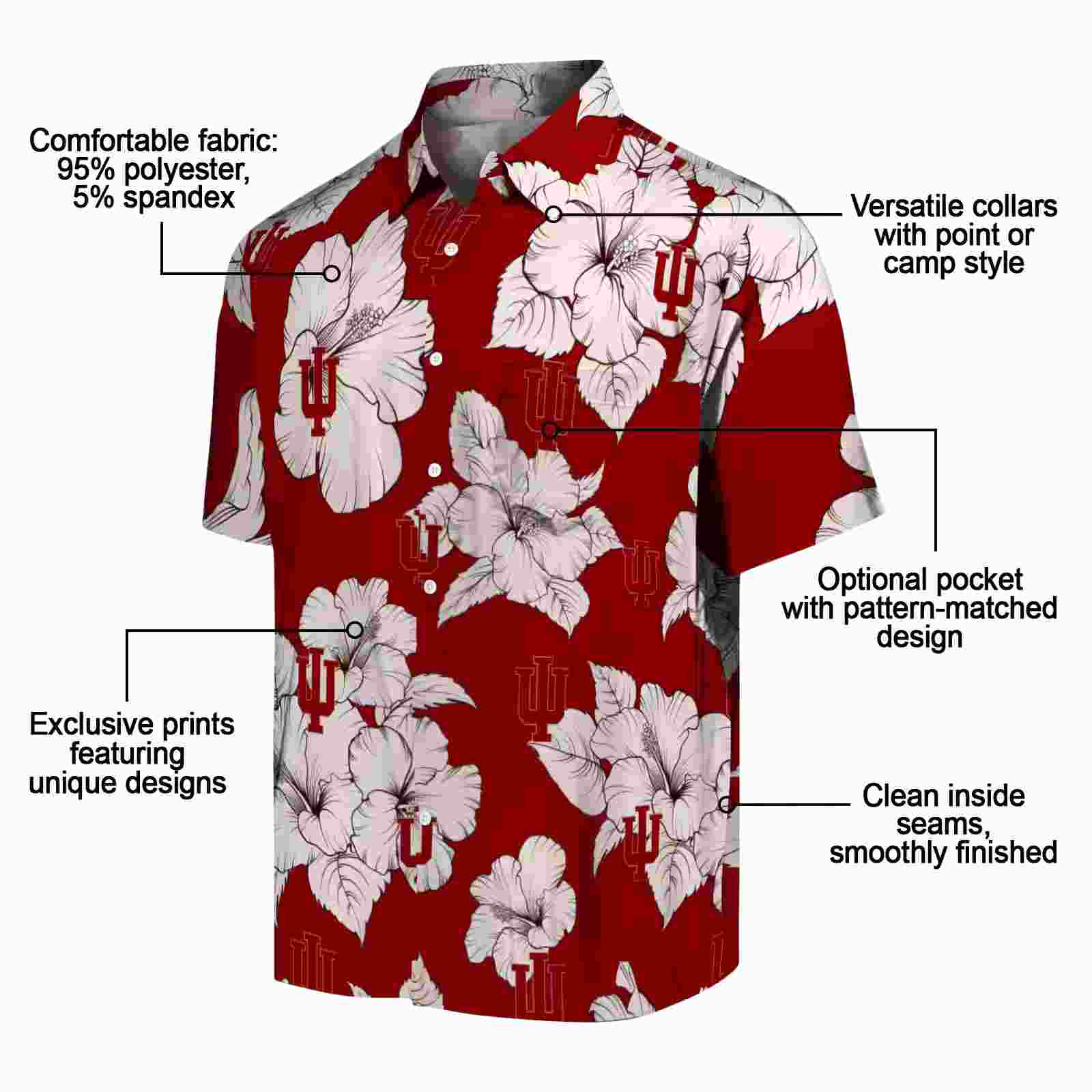 indiana hoosiers hibiscus blooms red white hawaiian shirt new arrival