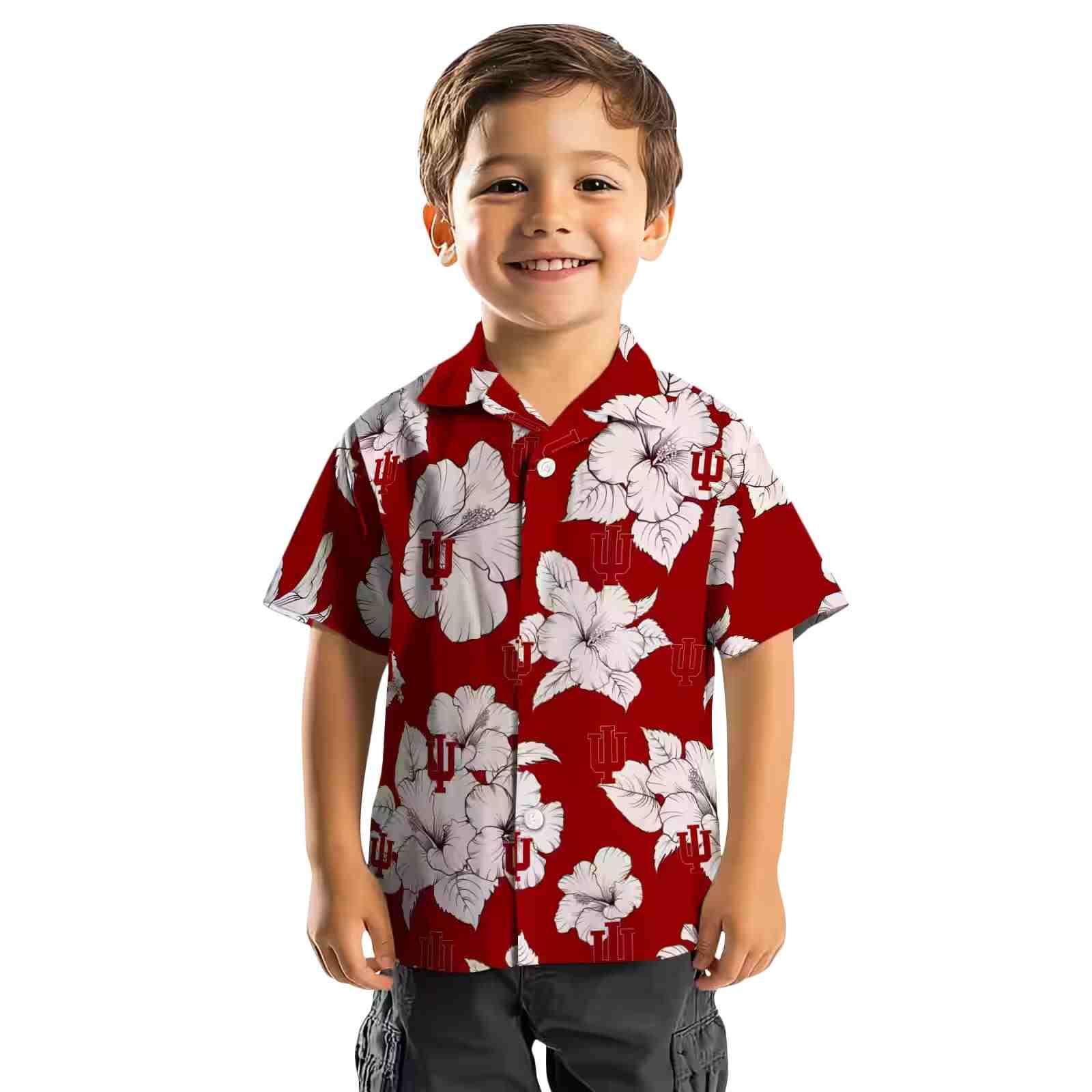 indiana hoosiers hibiscus blooms red white hawaiian shirt top rated