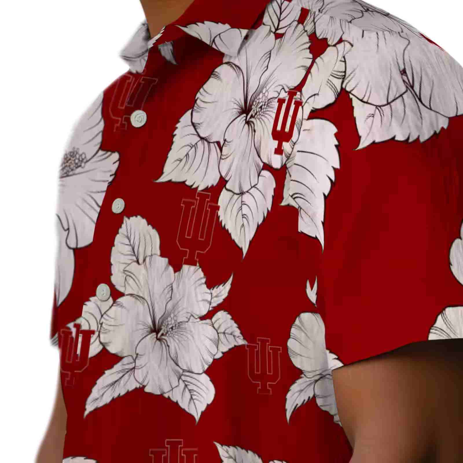 indiana hoosiers hibiscus blooms red white hawaiian shirt trendy