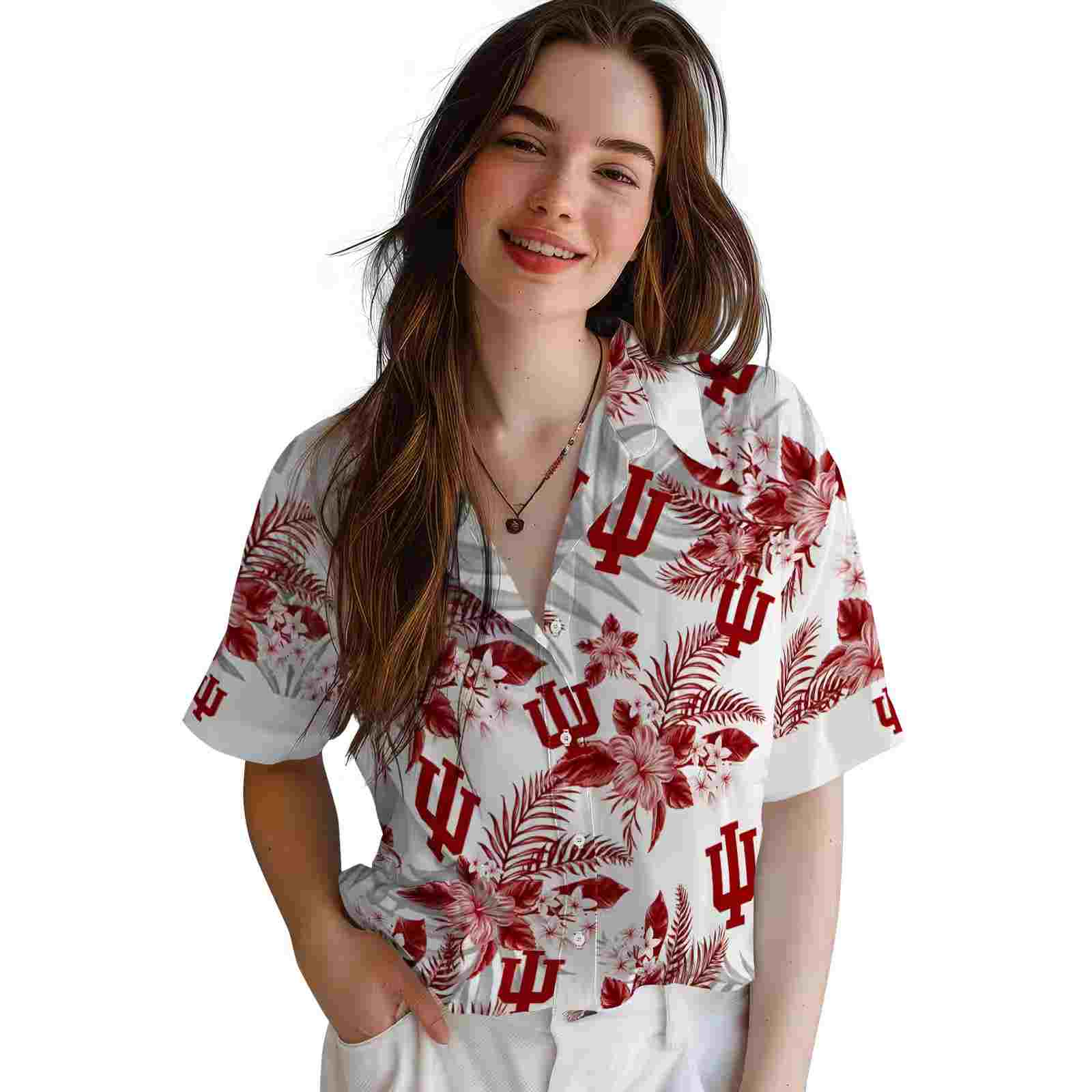 indiana hoosiers hibiscus palm leaves red white hawaiian shirt latest model