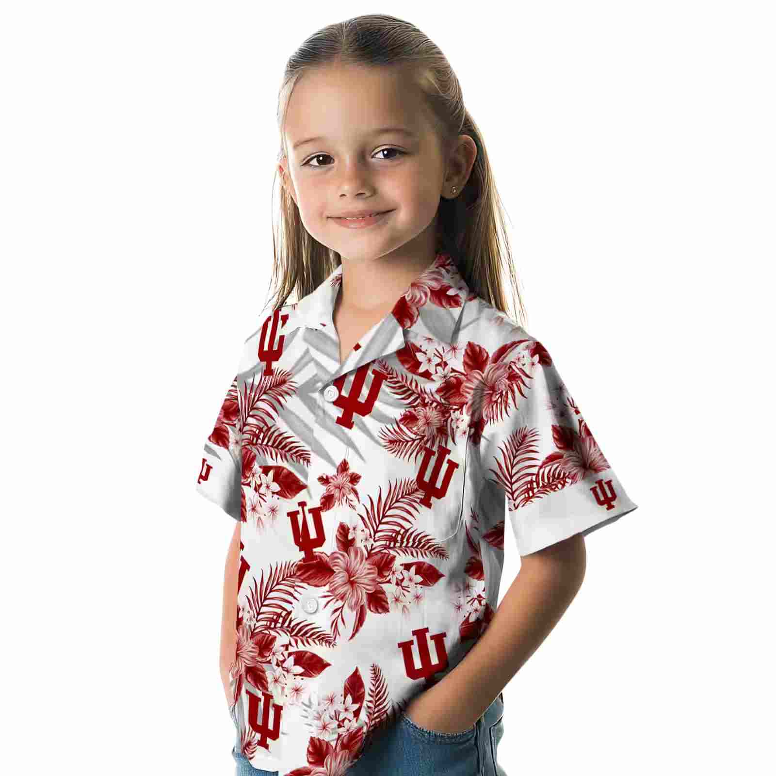 indiana hoosiers hibiscus palm leaves red white hawaiian shirt premium grade