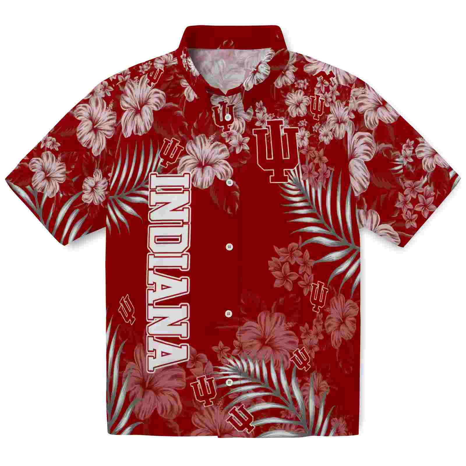 Indiana Hoosiers Hibiscus Print Red Hawaiian Shirt