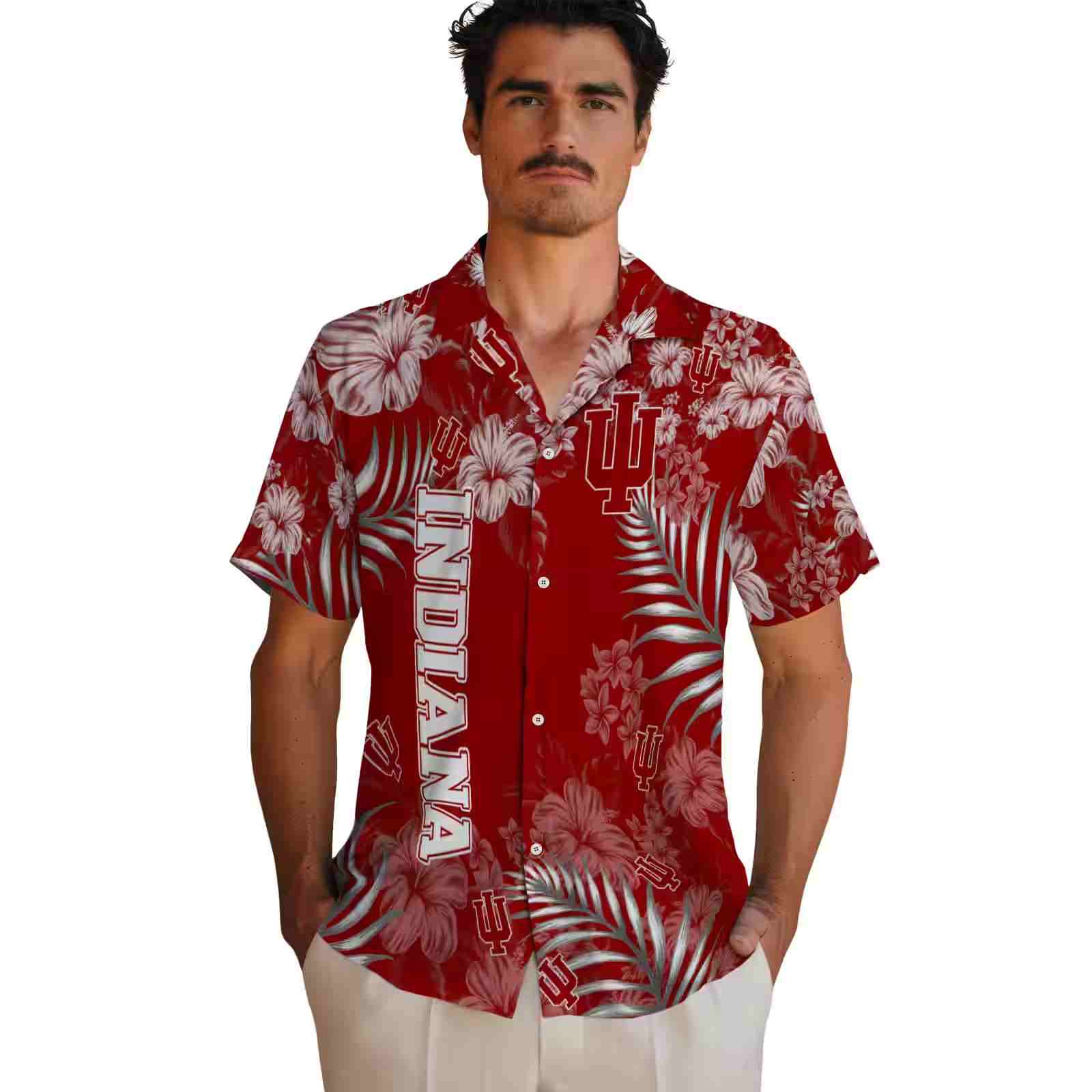 indiana hoosiers hibiscus print red hawaiian shirt fashion forward