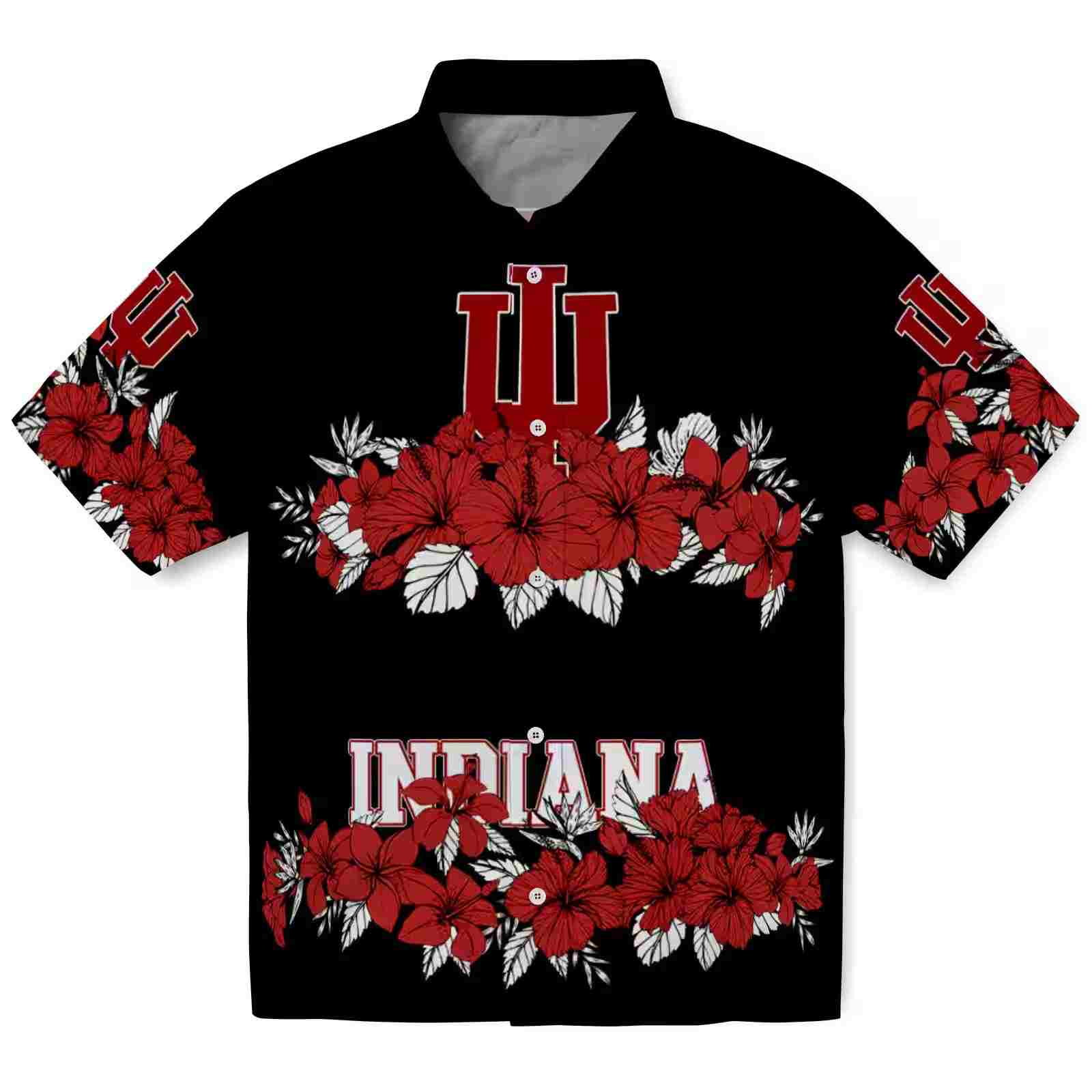 Indiana Hoosiers Hibiscus Stripe Red Black Hawaiian Shirt