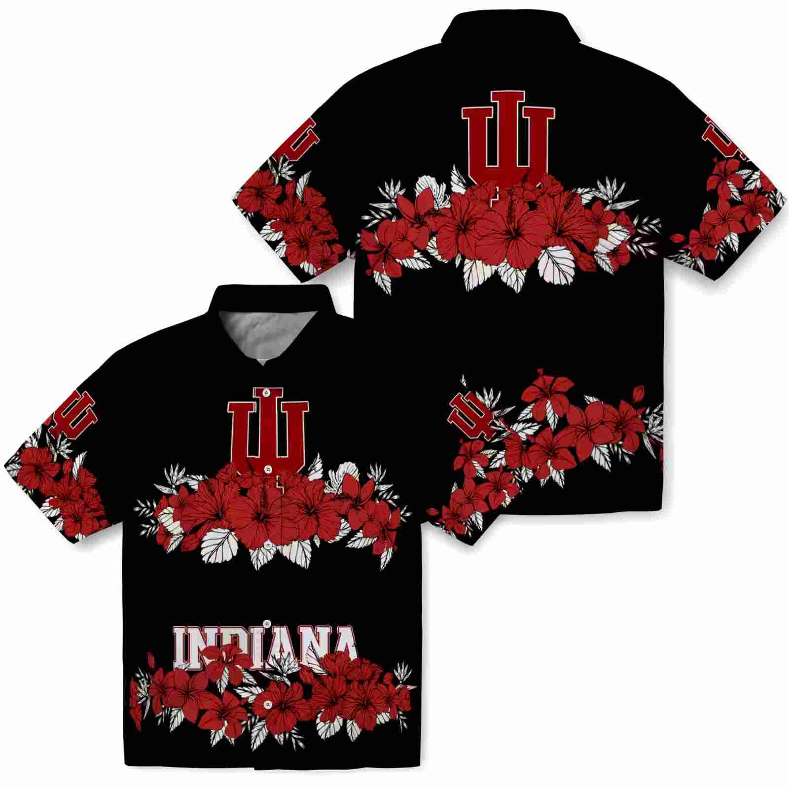 indiana hoosiers hibiscus stripe red black hawaiian shirt high quality