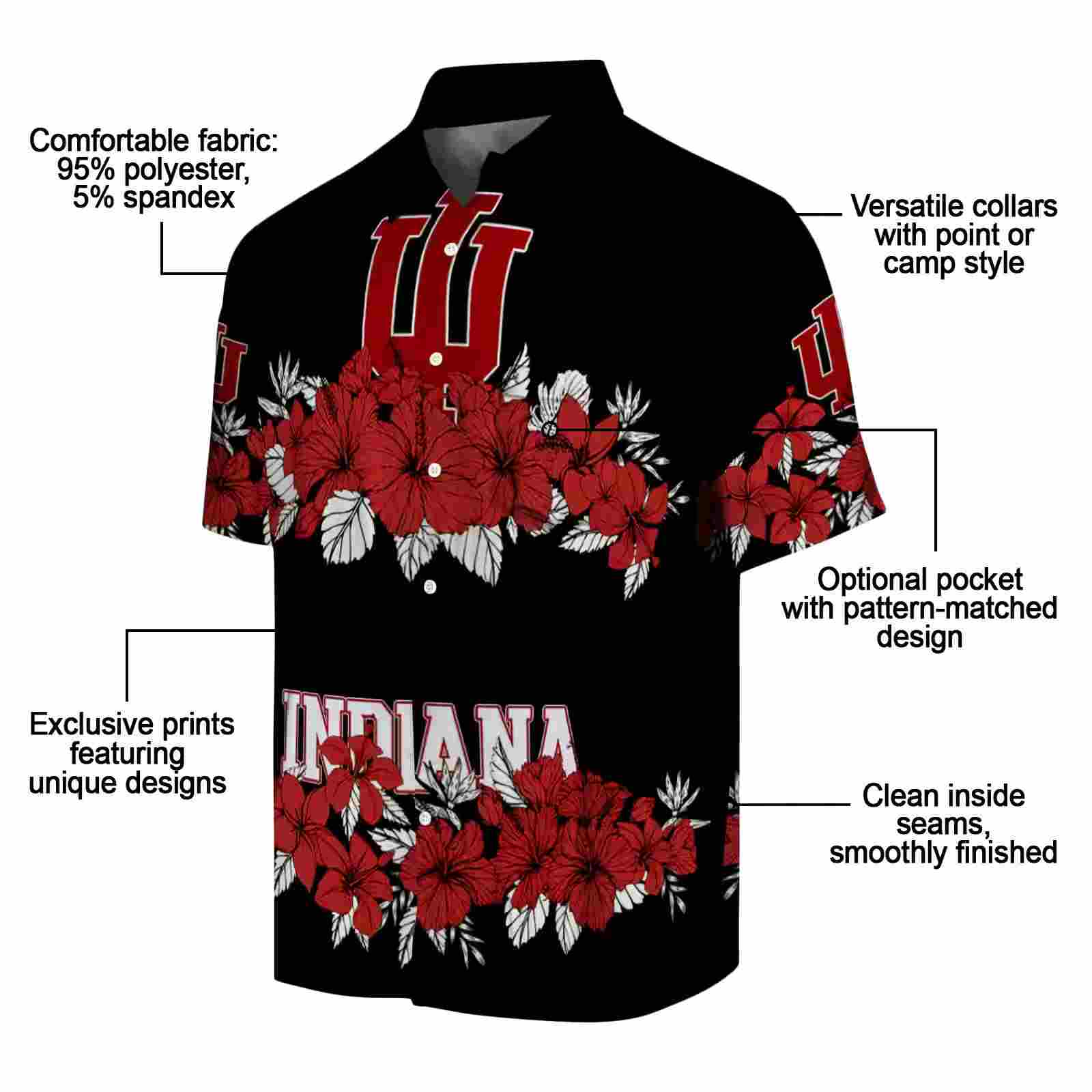 indiana hoosiers hibiscus stripe red black hawaiian shirt new arrival