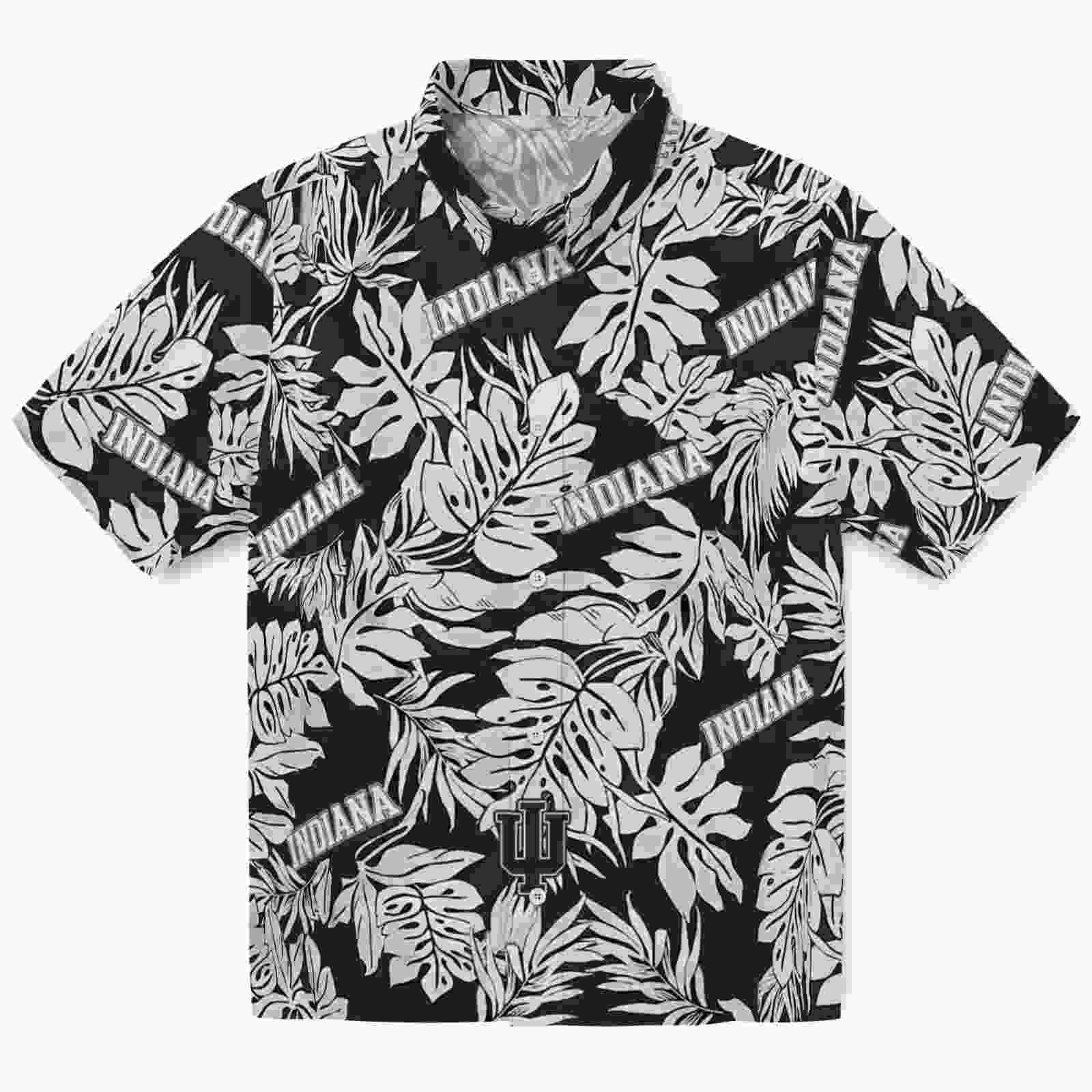 Indiana Hoosiers Monstera Leaf Pattern Black Hawaiian Shirt