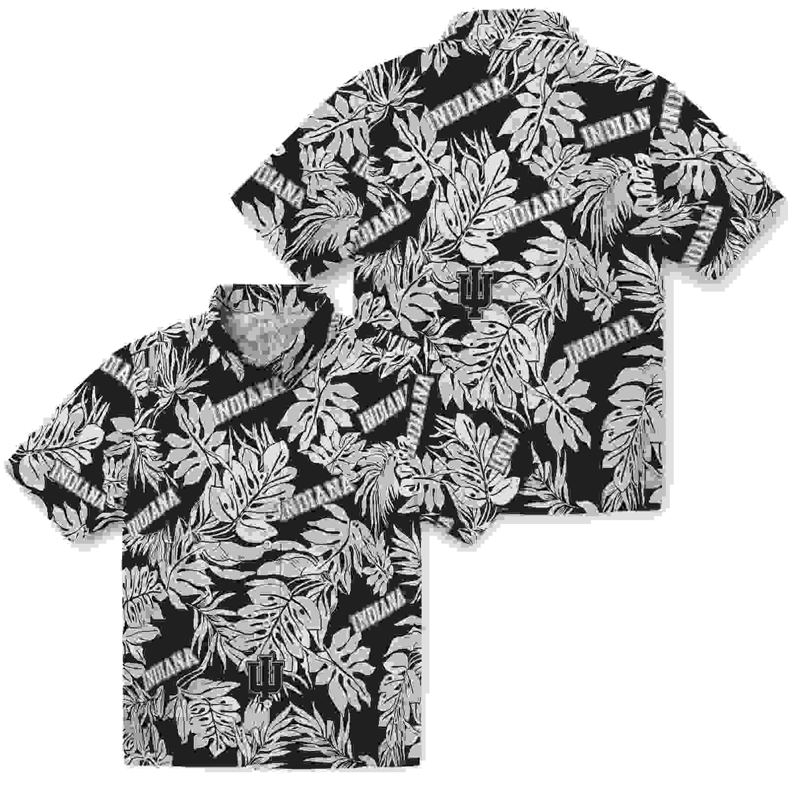 indiana hoosiers monstera leaf pattern black hawaiian shirt high quality