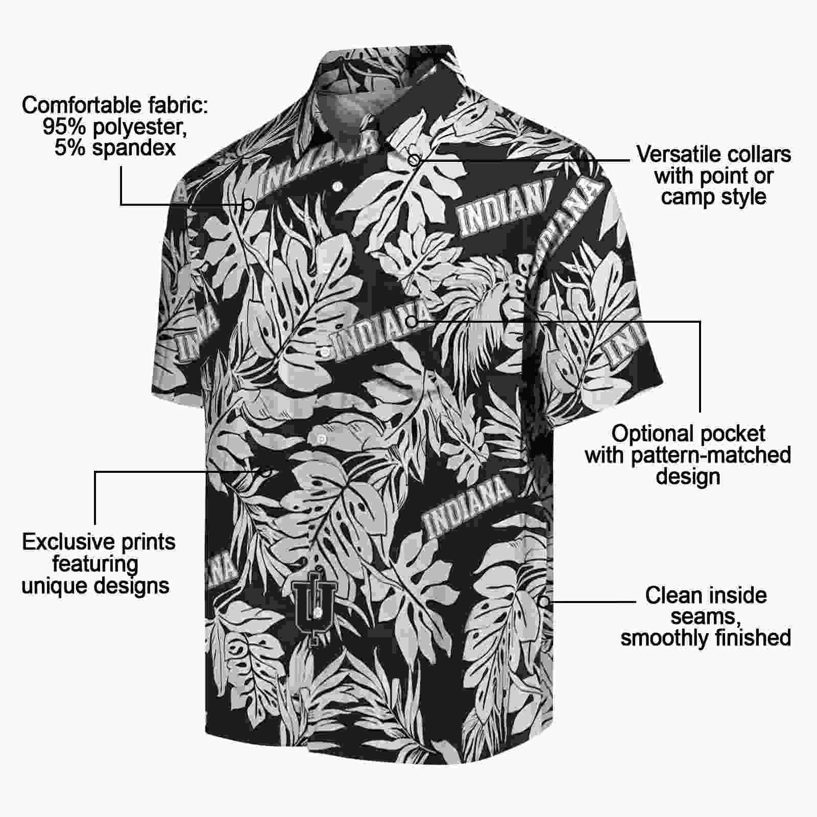 indiana hoosiers monstera leaf pattern black hawaiian shirt new arrival